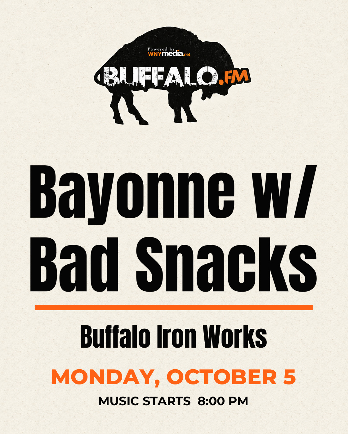 Bayonne w/ Bad Snacks at Buffalo Iron Works, Monday, October 5, 8:00 PM