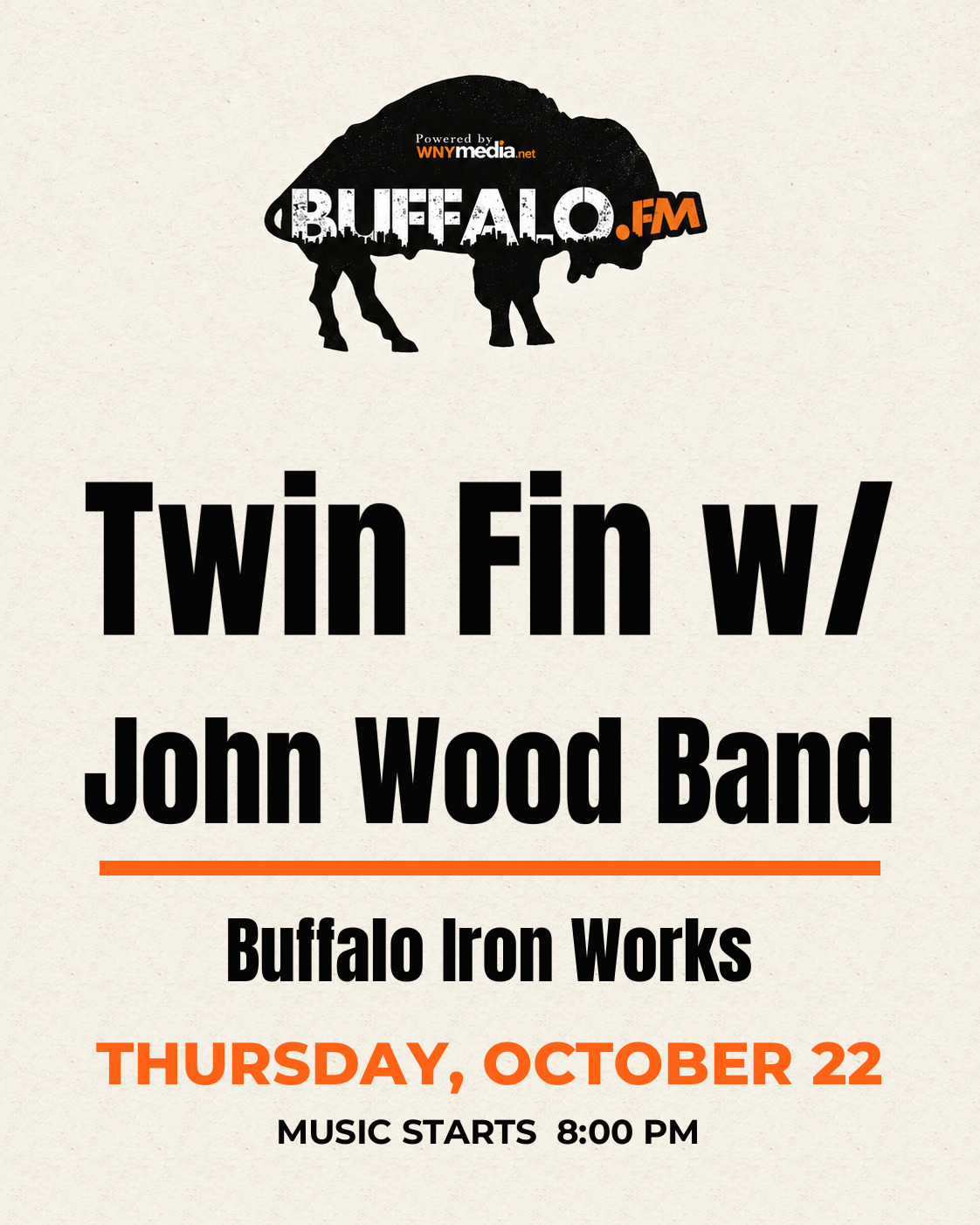 Twin Fin w/ John Wood Band at Buffalo Iron Works, Thursday, October 22, 8:00 PM