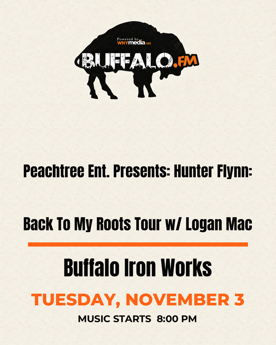 Peachtree Ent. Presents: Hunter Flynn: Back To My Roots Tour w/ Logan Mac at Buffalo Iron Works, Tuesday, November 3, 8:00 PM