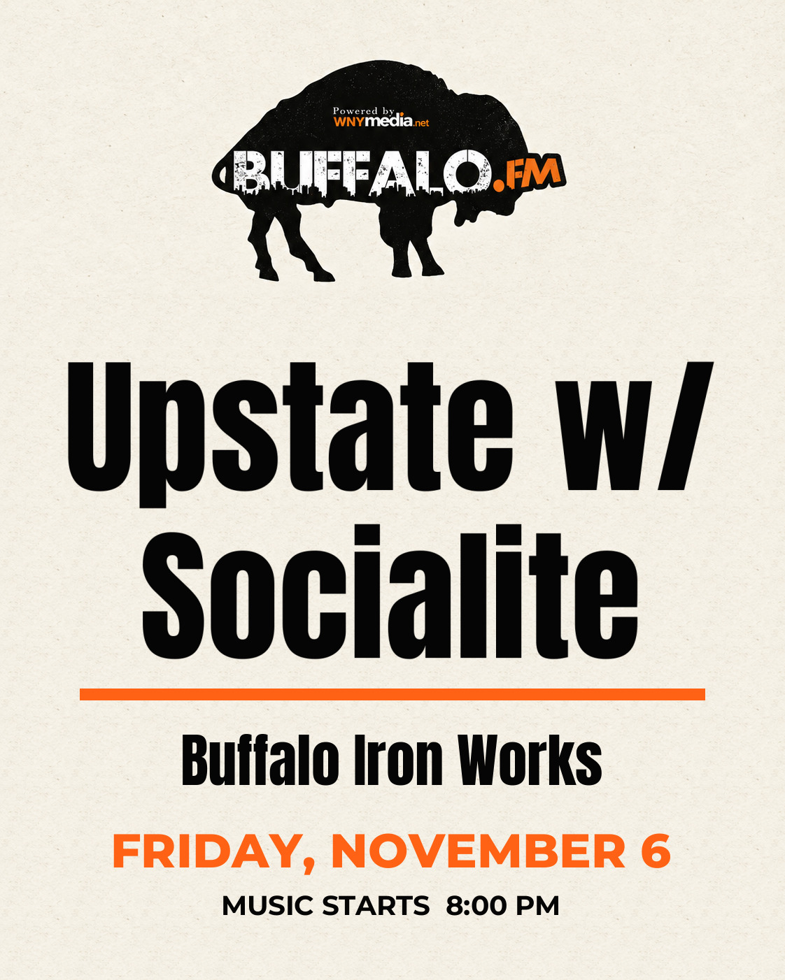 Upstate w/ Socialite at Buffalo Iron Works, Friday, November 6, 8:00 PM