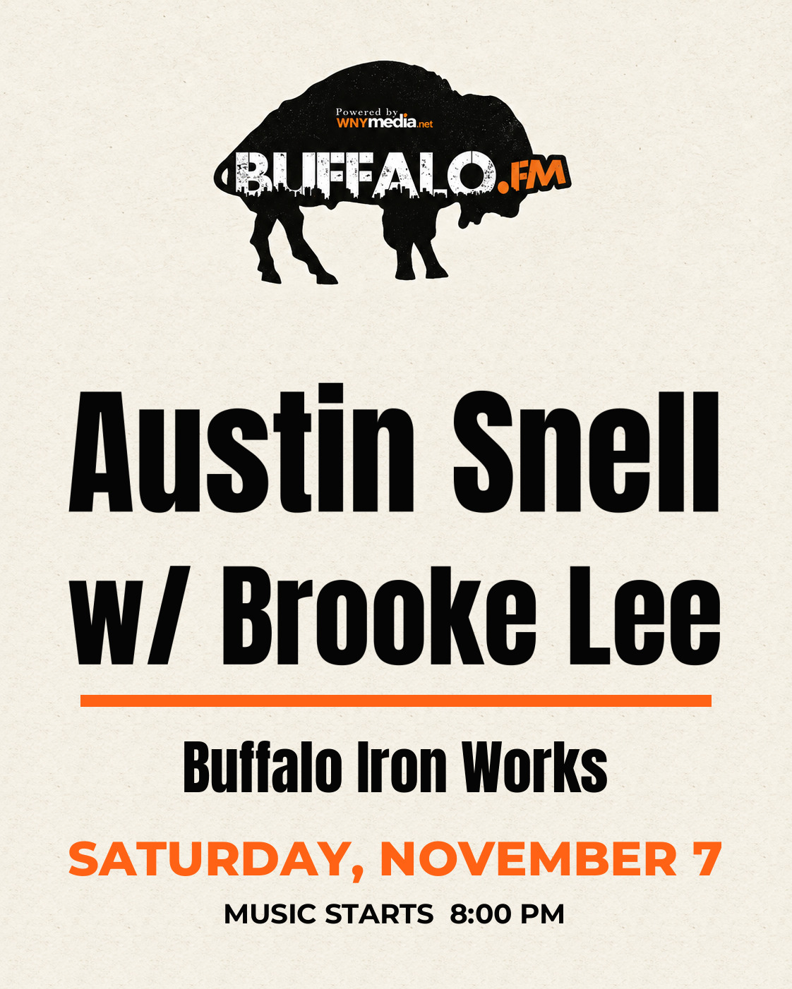 Austin Snell w/ Brooke Lee at Buffalo Iron Works, Saturday, November 7, 8:00 PM
