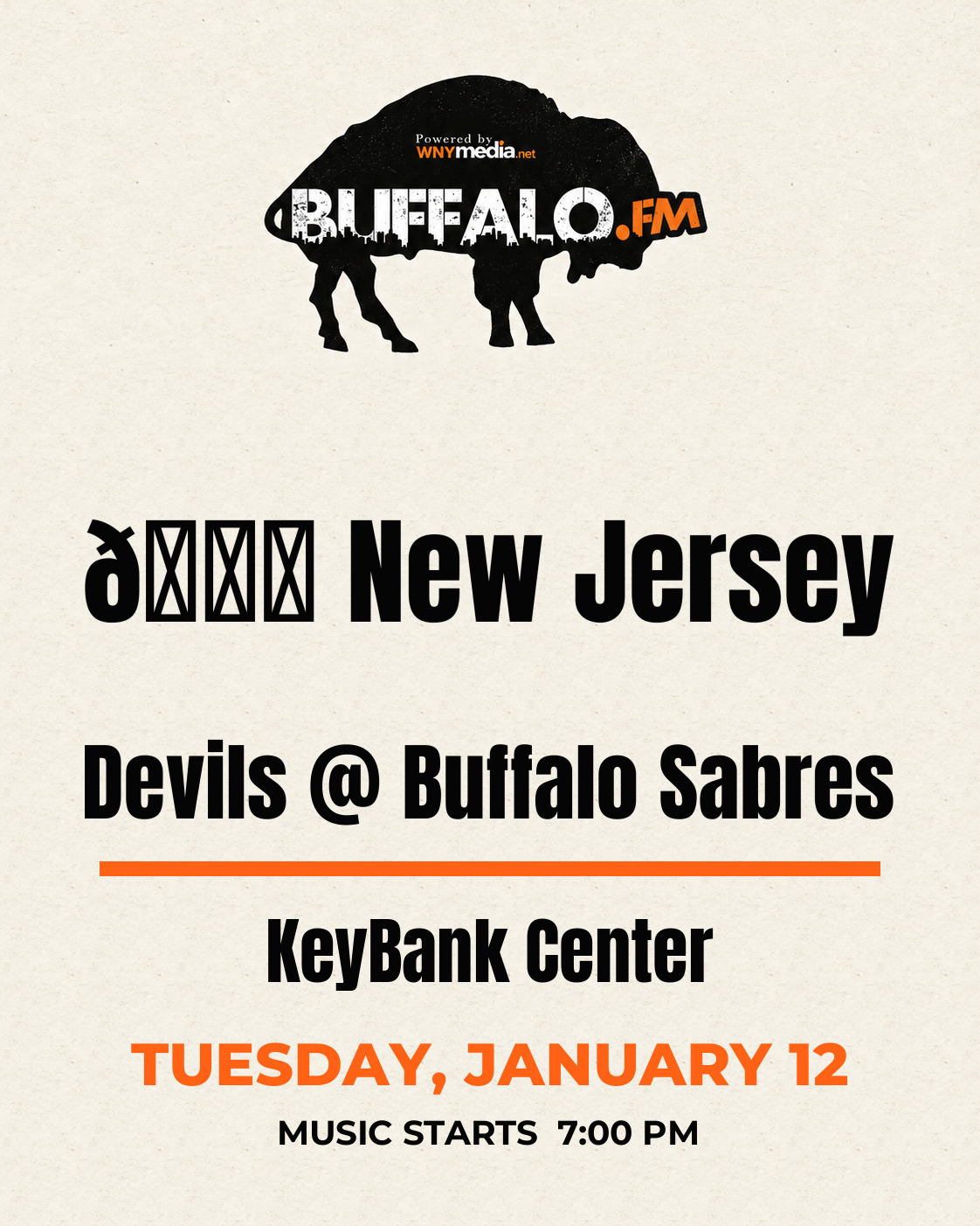 🏒 New Jersey Devils @ Buffalo Sabres at KeyBank Center, Tuesday, January 12, 7:00 PM