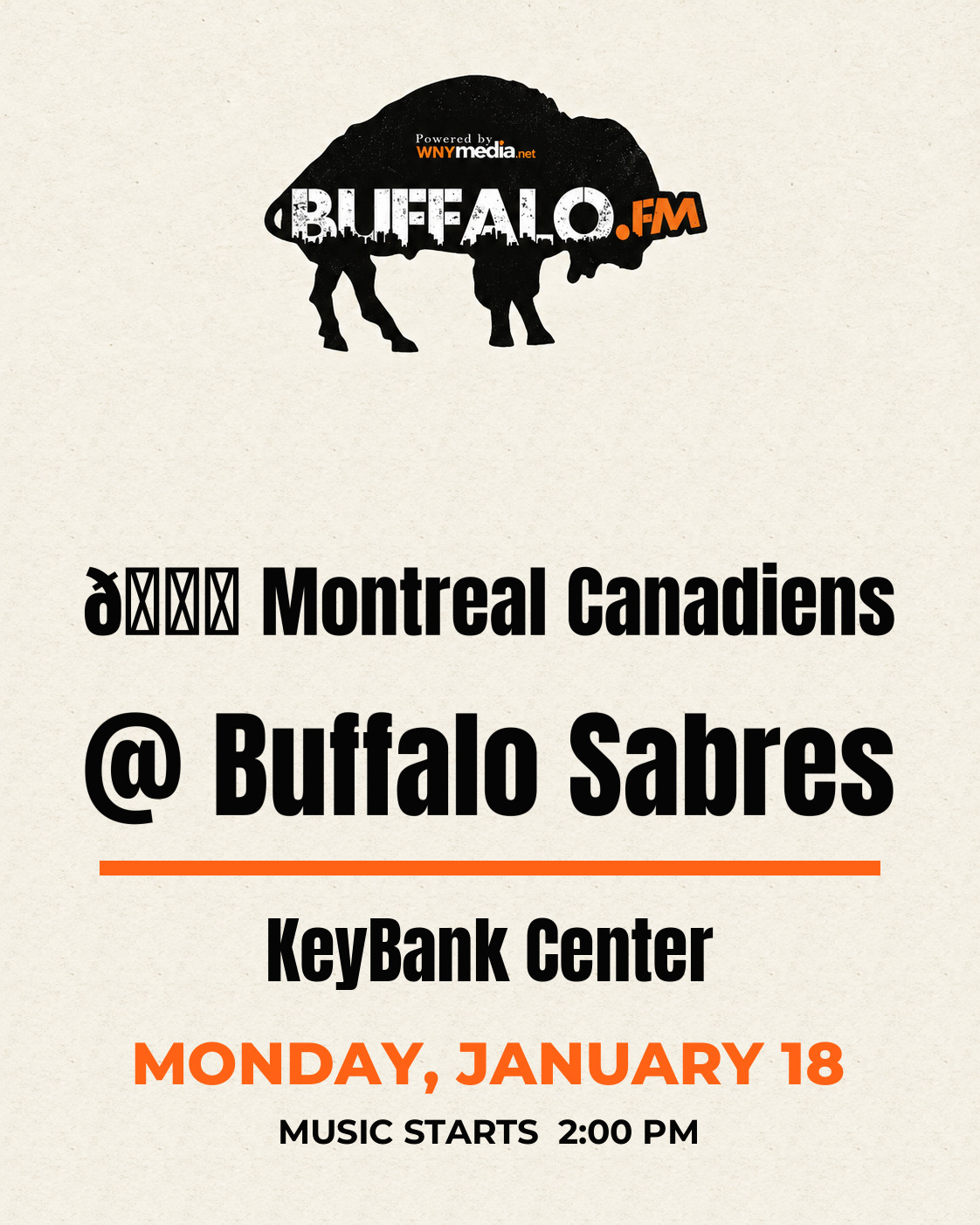 🏒 Montreal Canadiens @ Buffalo Sabres at KeyBank Center, Monday, January 18, 2:00 PM