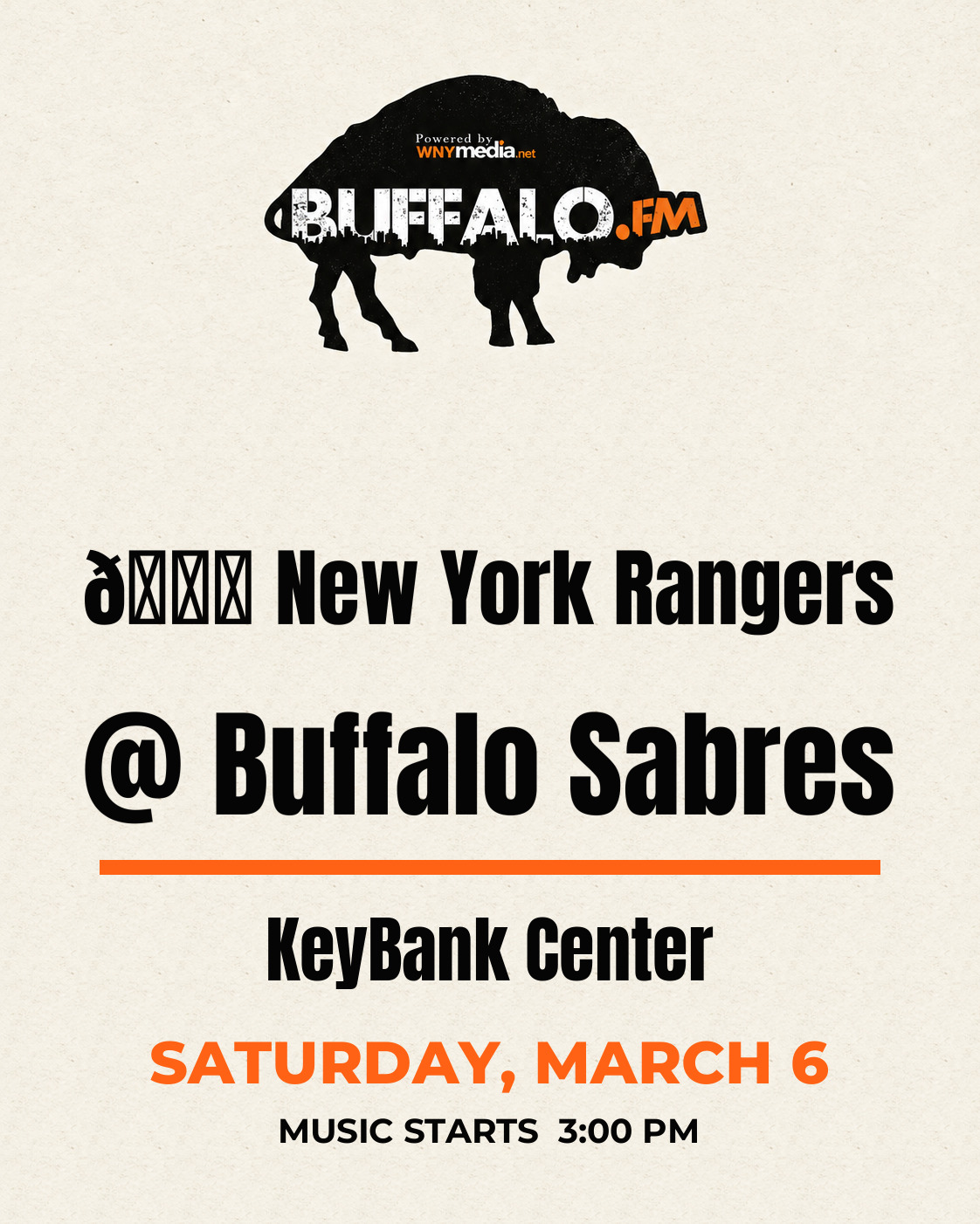 🏒 New York Rangers @ Buffalo Sabres at KeyBank Center, Saturday, March 6, 3:00 PM