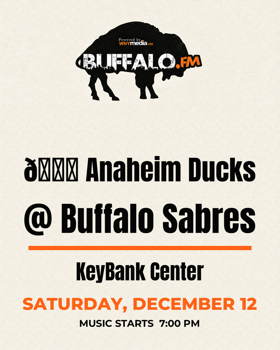 🏒 Anaheim Ducks @ Buffalo Sabres at KeyBank Center, Saturday, December 12, 7:00 PM