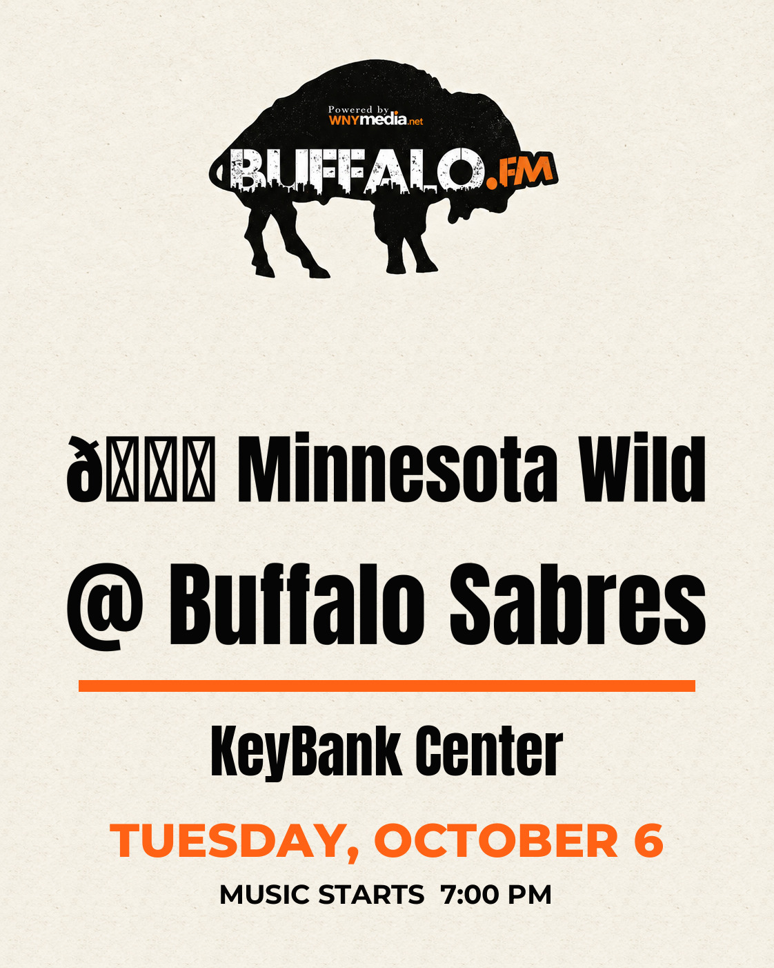 🏒 Minnesota Wild @ Buffalo Sabres at KeyBank Center, Tuesday, October 6, 7:00 PM