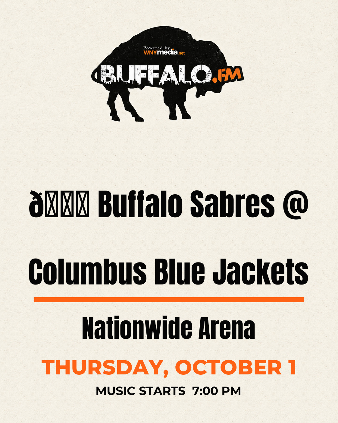 🏒 Buffalo Sabres @ Columbus Blue Jackets at Nationwide Arena, Thursday, October 1, 7:00 PM