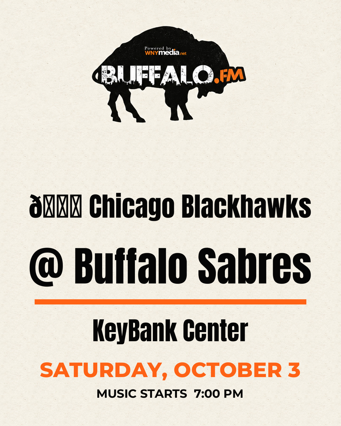 🏒 Chicago Blackhawks @ Buffalo Sabres at KeyBank Center, Saturday, October 3, 7:00 PM