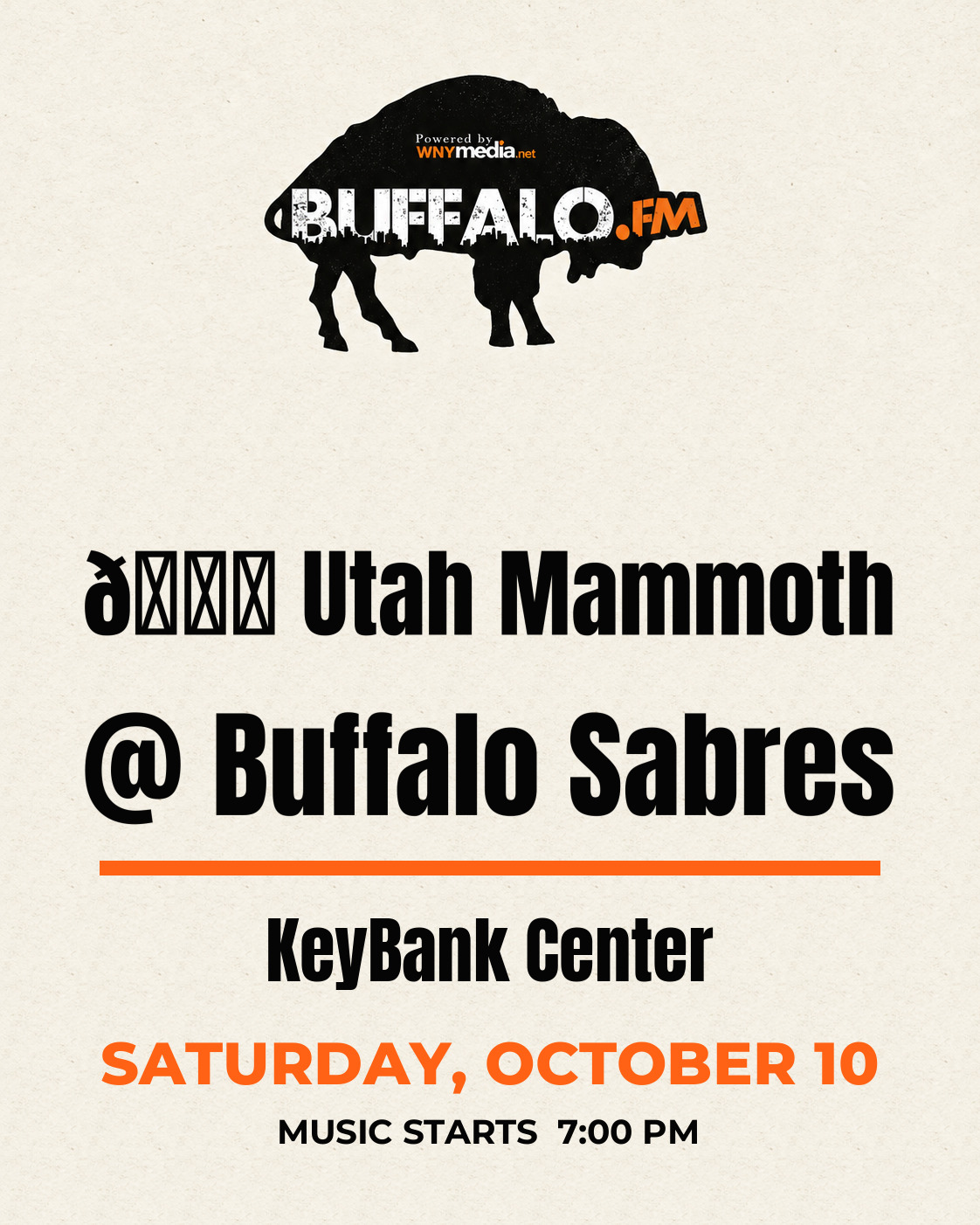 🏒 Utah Mammoth @ Buffalo Sabres at KeyBank Center, Saturday, October 10, 7:00 PM
