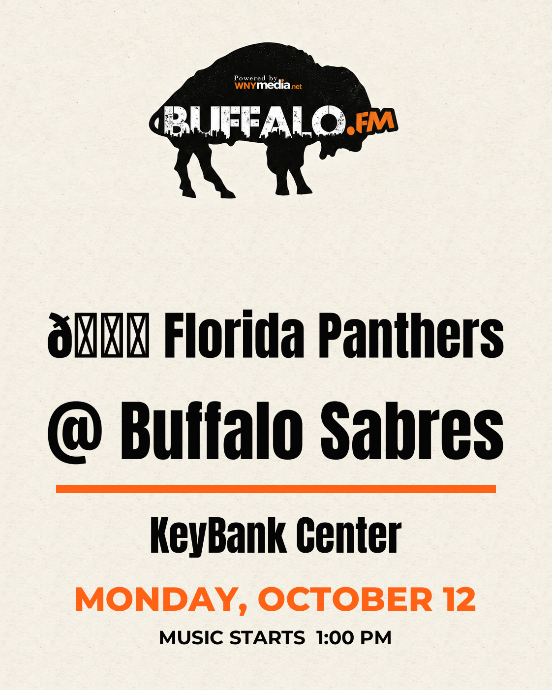 🏒 Florida Panthers @ Buffalo Sabres at KeyBank Center, Monday, October 12, 1:00 PM