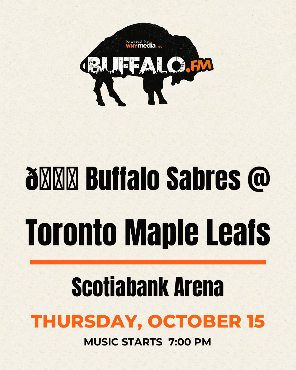 🏒 Buffalo Sabres @ Toronto Maple Leafs at Scotiabank Arena, Thursday, October 15, 7:00 PM