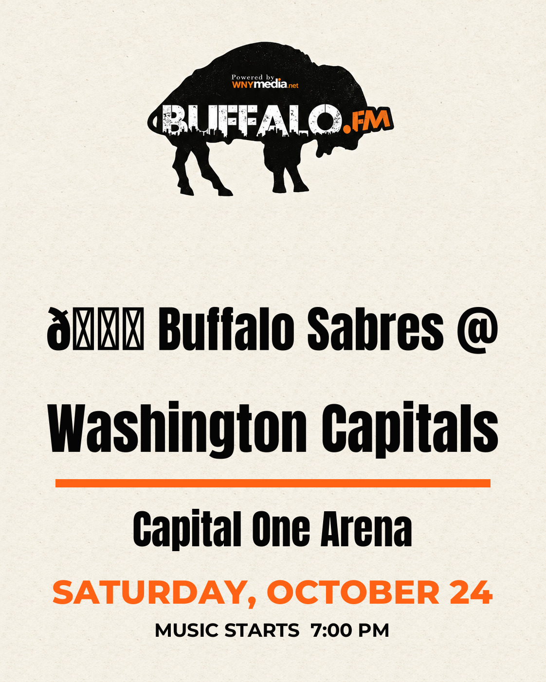 🏒 Buffalo Sabres @ Washington Capitals at Capital One Arena, Saturday, October 24, 7:00 PM