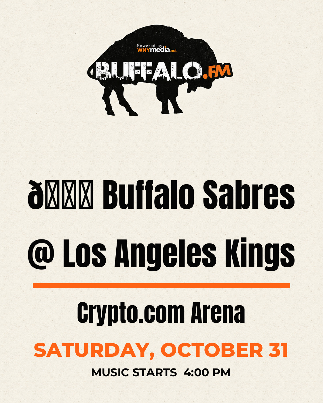 🏒 Buffalo Sabres @ Los Angeles Kings at Crypto.com Arena, Saturday, October 31, 4:00 PM