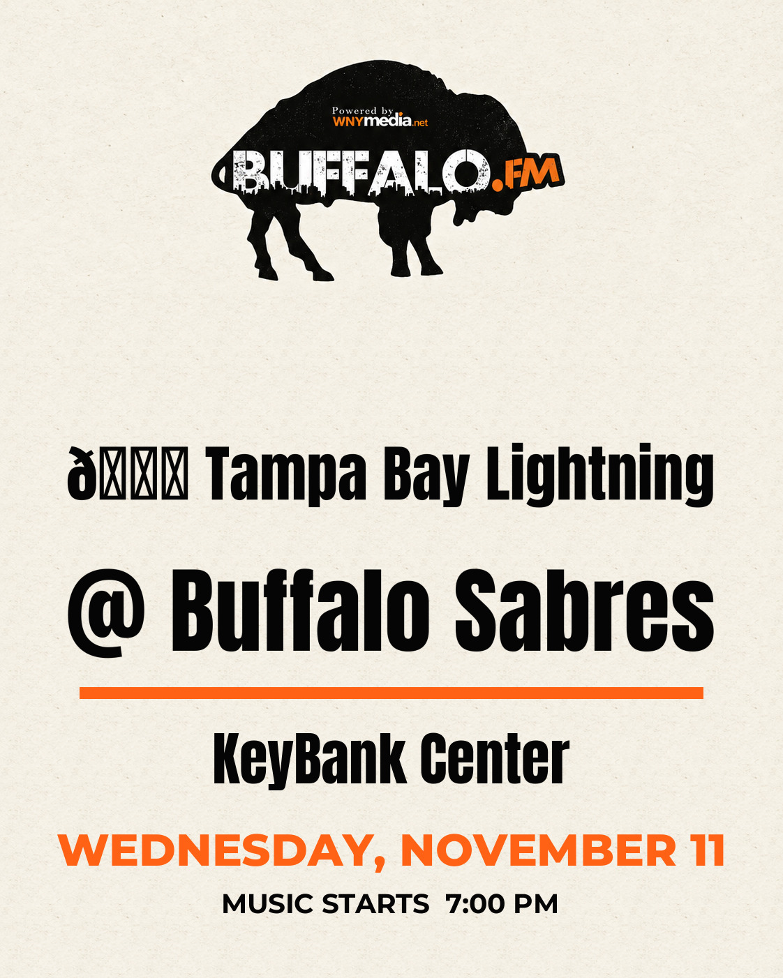 🏒 Tampa Bay Lightning @ Buffalo Sabres at KeyBank Center, Wednesday, November 11, 7:00 PM
