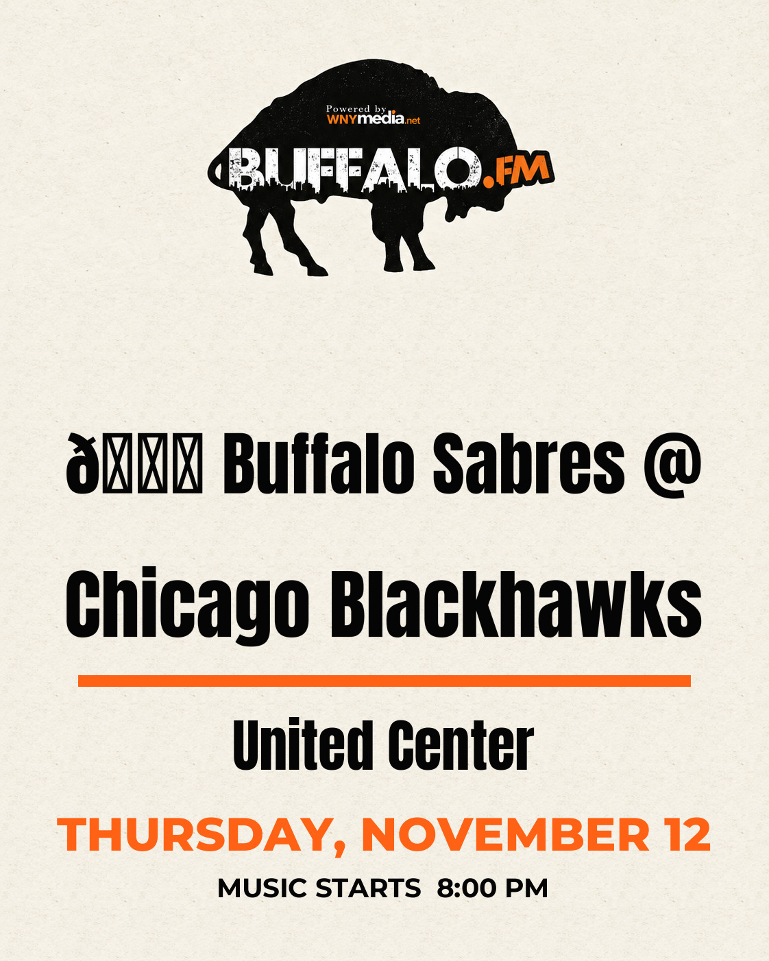 🏒 Buffalo Sabres @ Chicago Blackhawks at United Center, Thursday, November 12, 8:00 PM