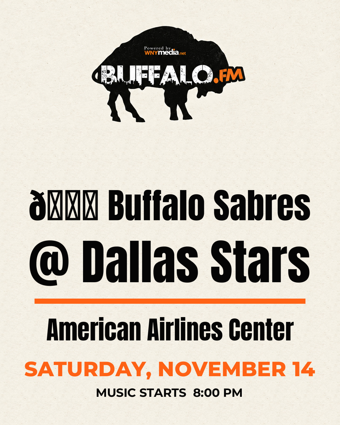 🏒 Buffalo Sabres @ Dallas Stars at American Airlines Center, Saturday, November 14, 8:00 PM