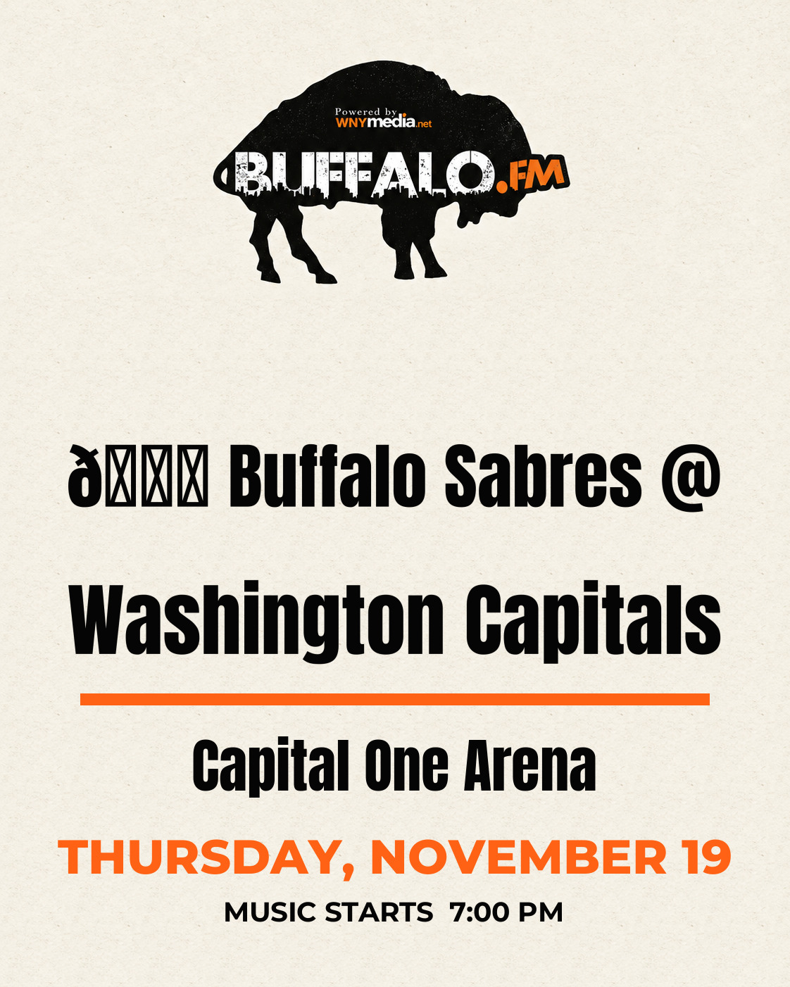 🏒 Buffalo Sabres @ Washington Capitals at Capital One Arena, Thursday, November 19, 7:00 PM