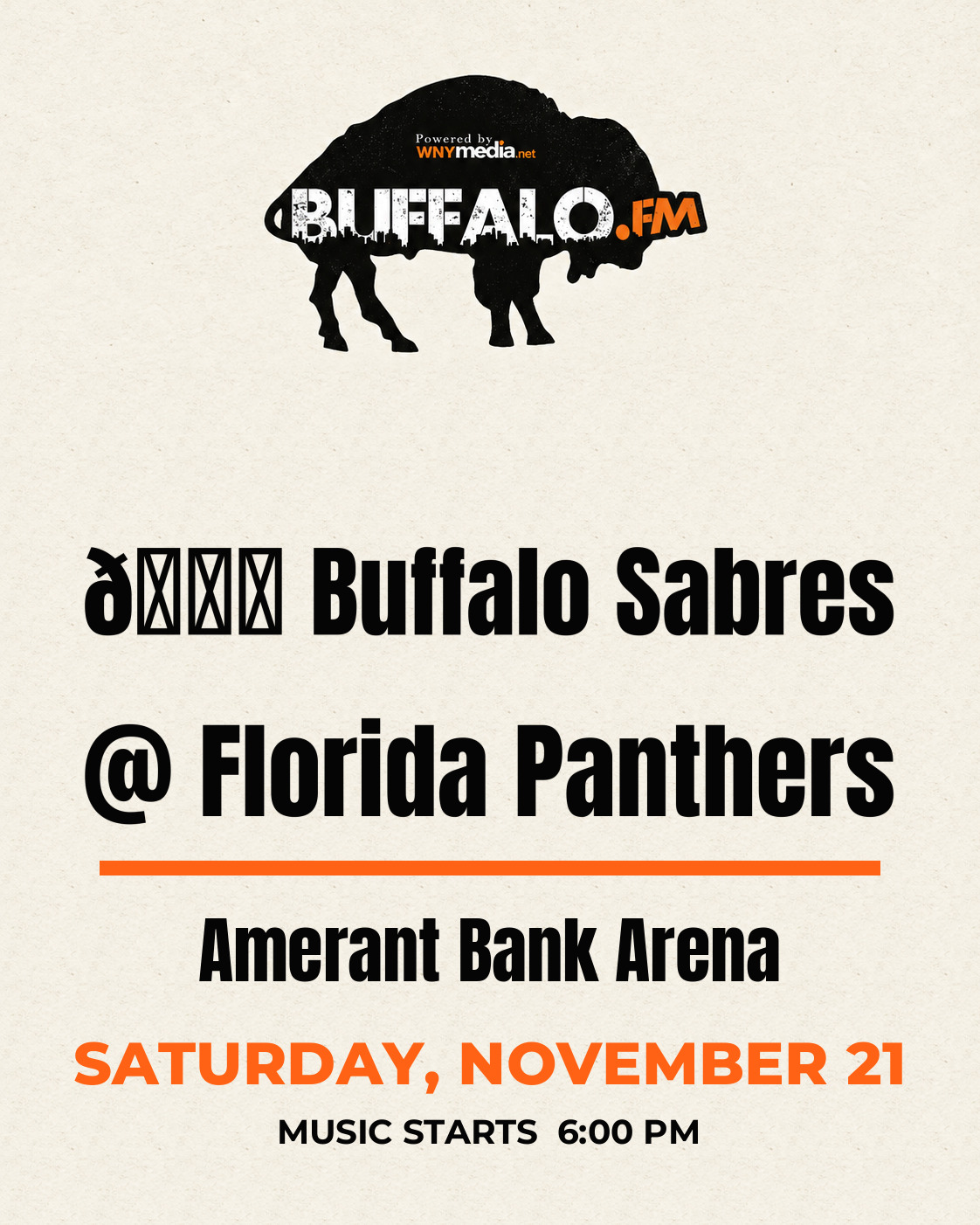 🏒 Buffalo Sabres @ Florida Panthers at Amerant Bank Arena, Saturday, November 21, 6:00 PM
