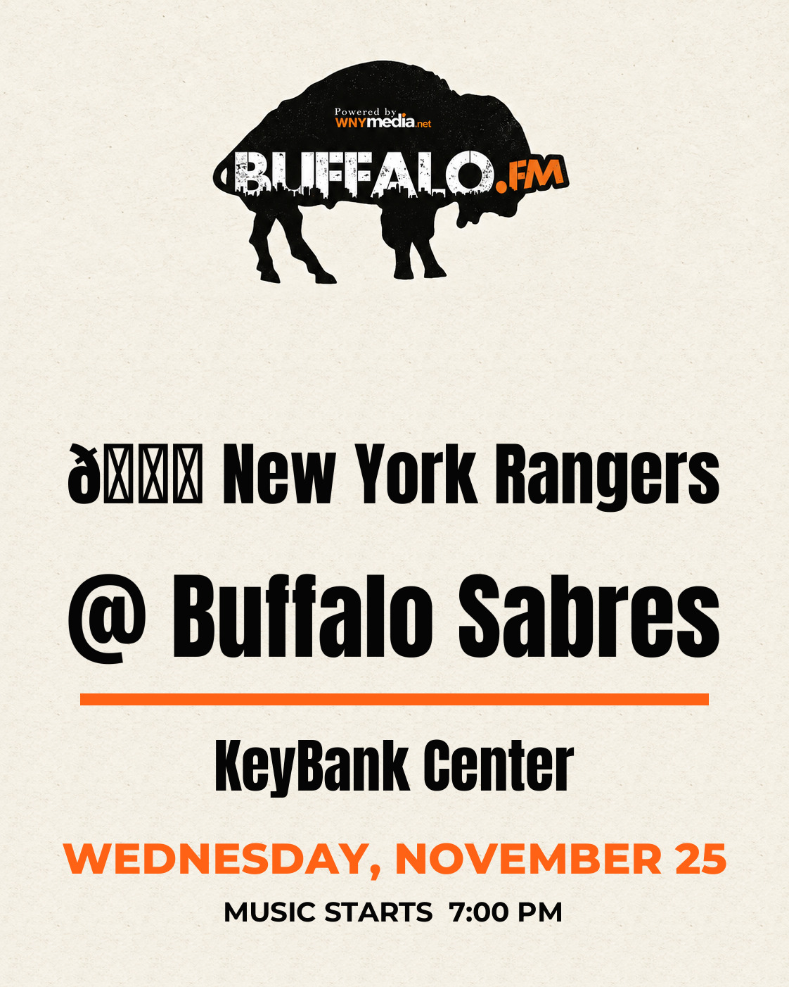 🏒 New York Rangers @ Buffalo Sabres at KeyBank Center, Wednesday, November 25, 7:00 PM