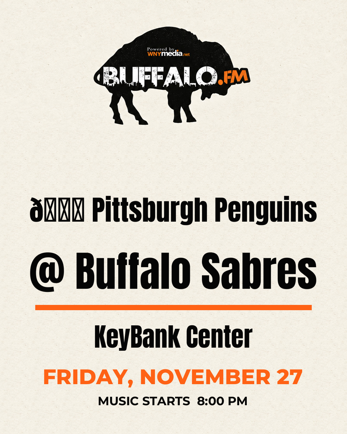 🏒 Pittsburgh Penguins @ Buffalo Sabres at KeyBank Center, Friday, November 27, 8:00 PM