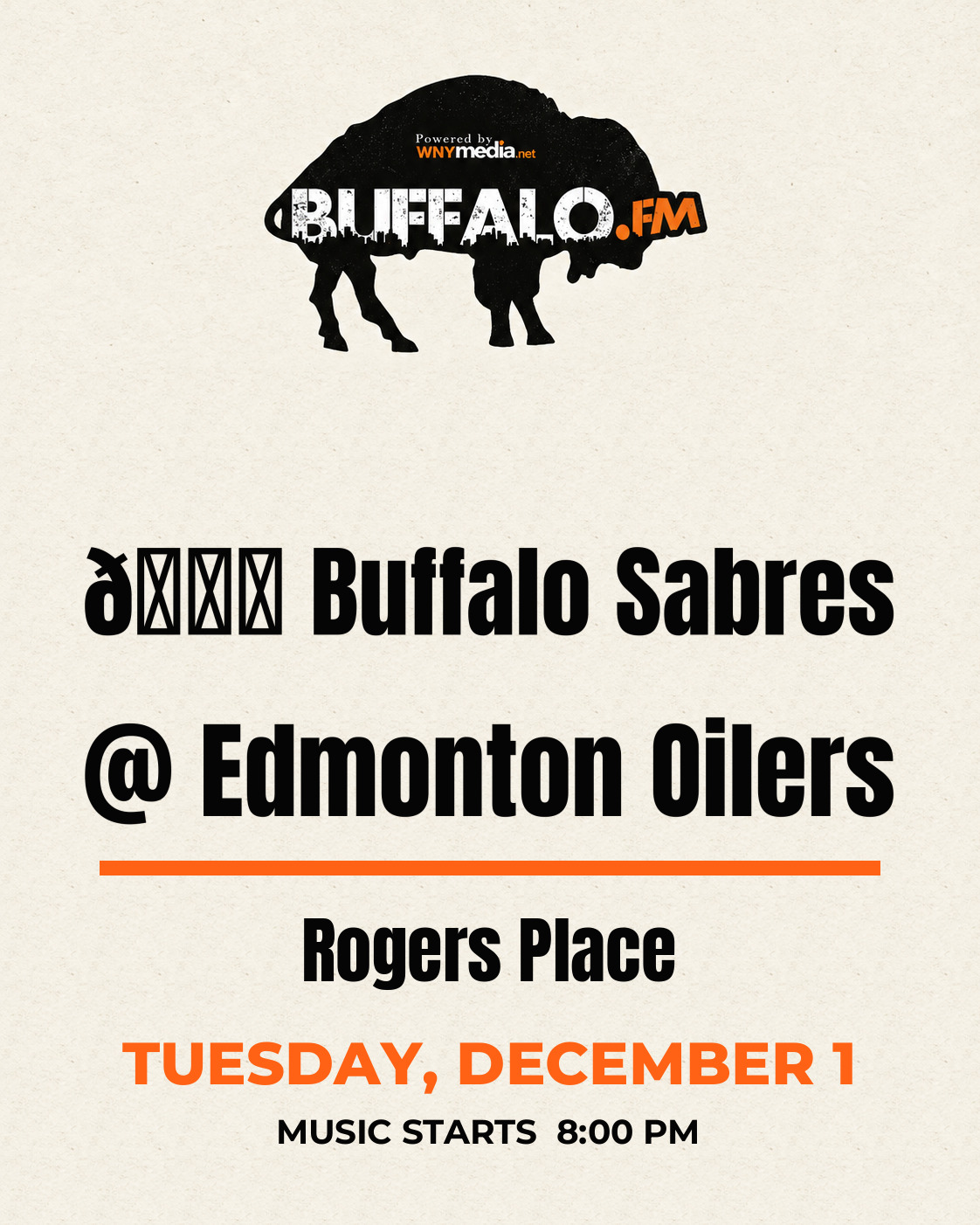 🏒 Buffalo Sabres @ Edmonton Oilers at Rogers Place, Tuesday, December 1, 8:00 PM