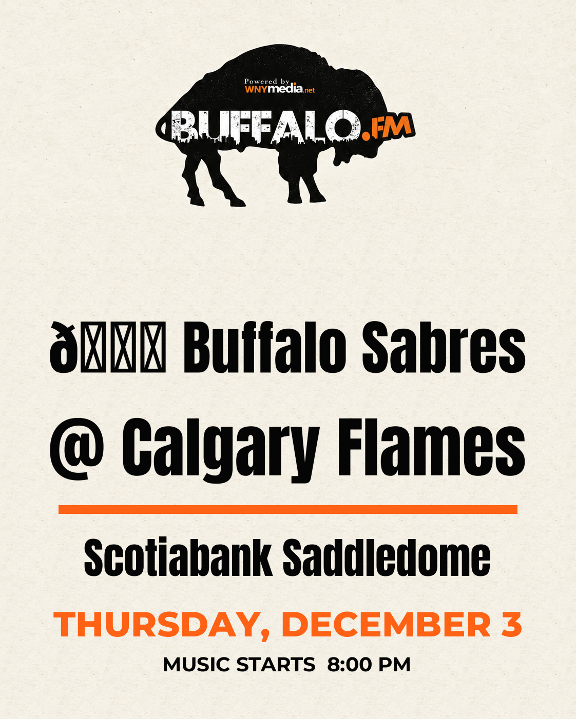 🏒 Buffalo Sabres @ Calgary Flames at Scotiabank Saddledome, Thursday, December 3, 8:00 PM