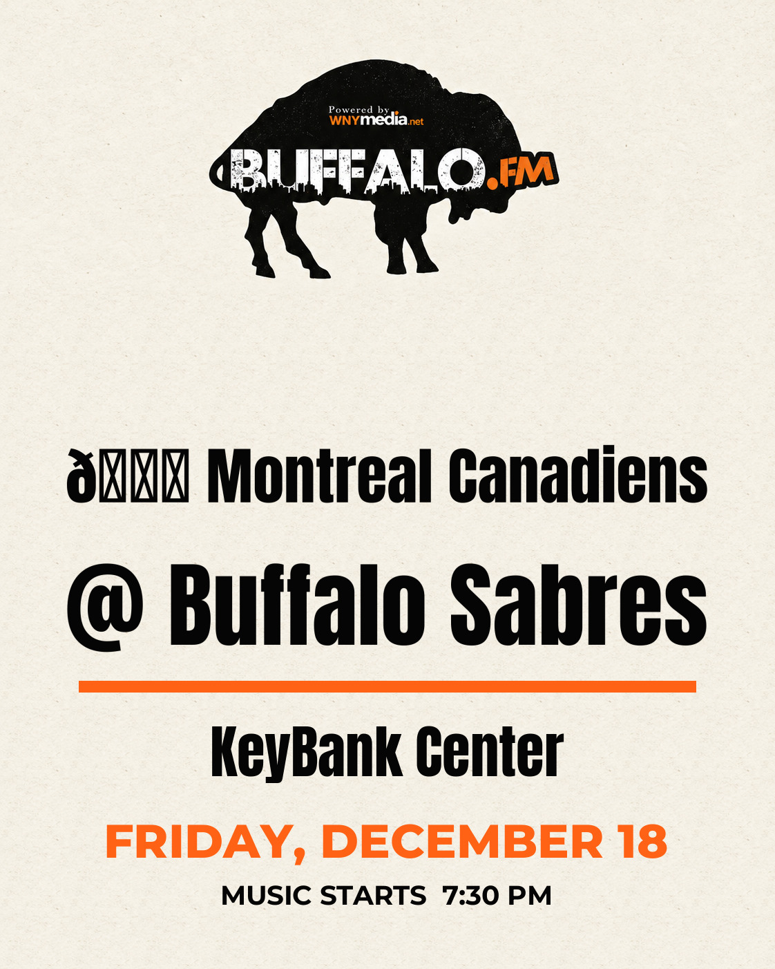🏒 Montreal Canadiens @ Buffalo Sabres at KeyBank Center, Friday, December 18, 7:30 PM