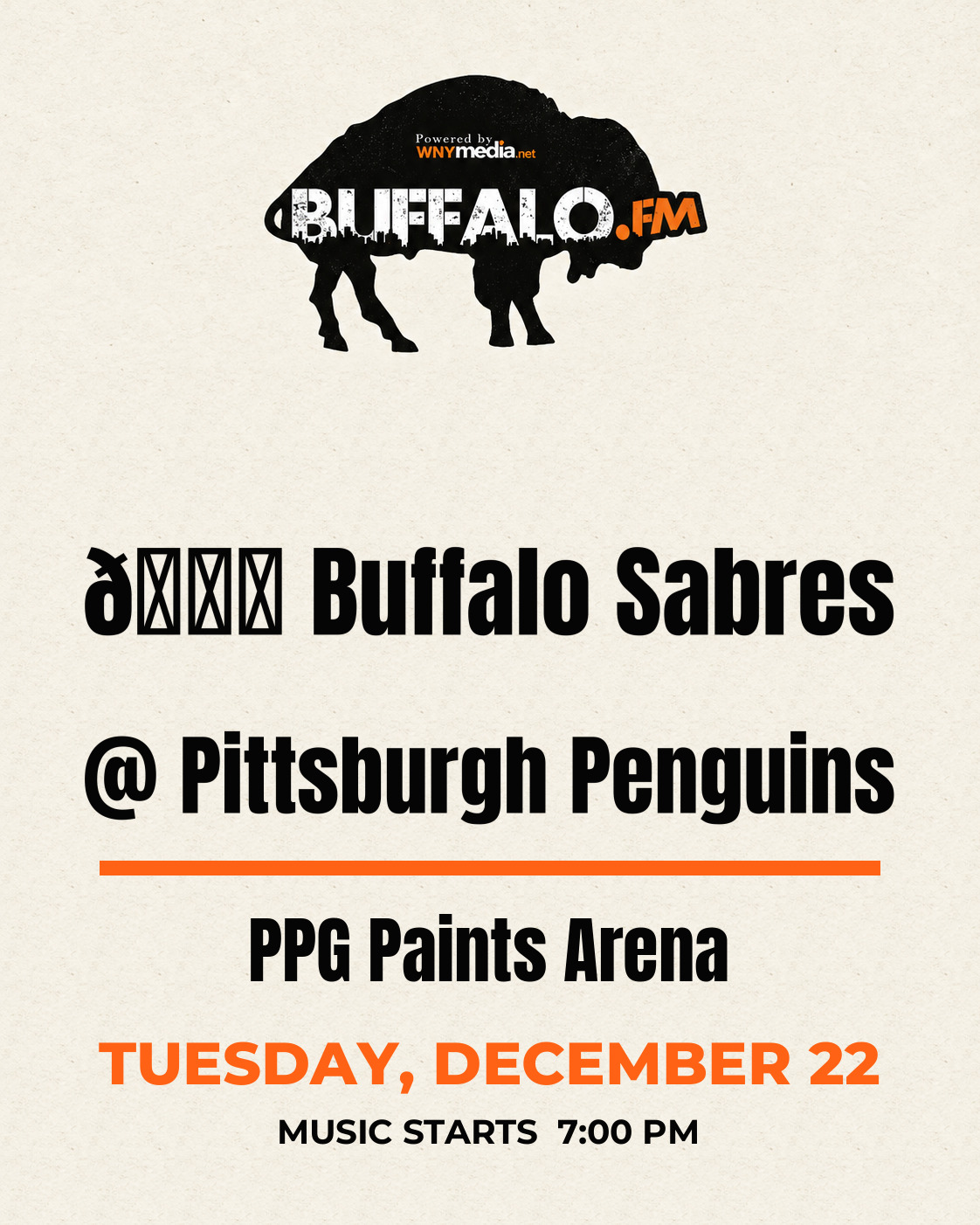 🏒 Buffalo Sabres @ Pittsburgh Penguins at PPG Paints Arena, Tuesday, December 22, 7:00 PM