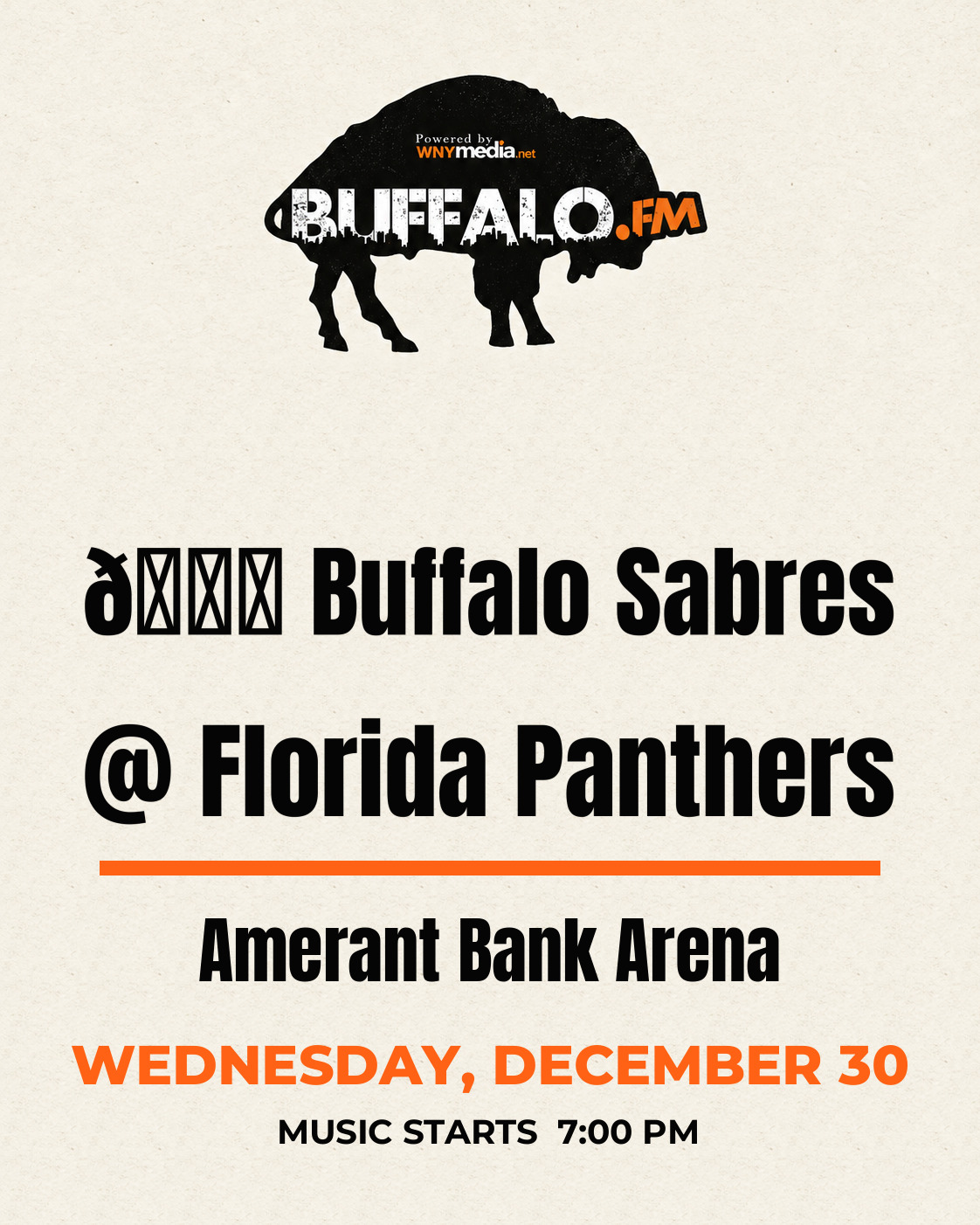 🏒 Buffalo Sabres @ Florida Panthers at Amerant Bank Arena, Wednesday, December 30, 7:00 PM