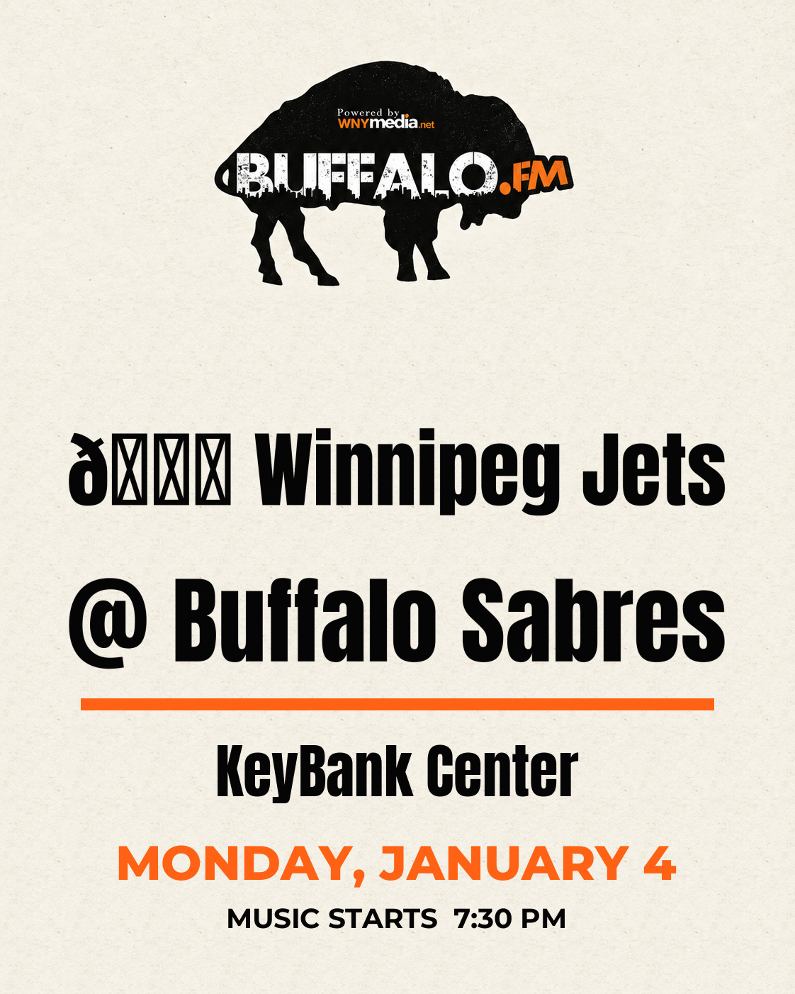 🏒 Winnipeg Jets @ Buffalo Sabres at KeyBank Center, Monday, January 4, 7:30 PM