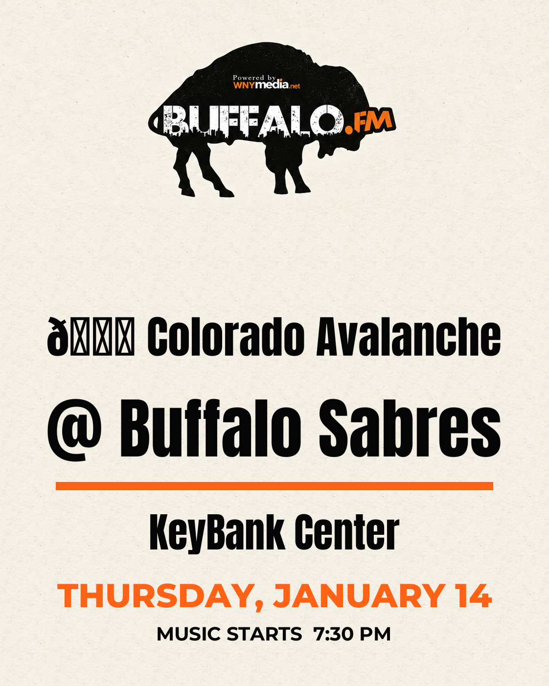 🏒 Colorado Avalanche @ Buffalo Sabres at KeyBank Center, Thursday, January 14, 7:30 PM