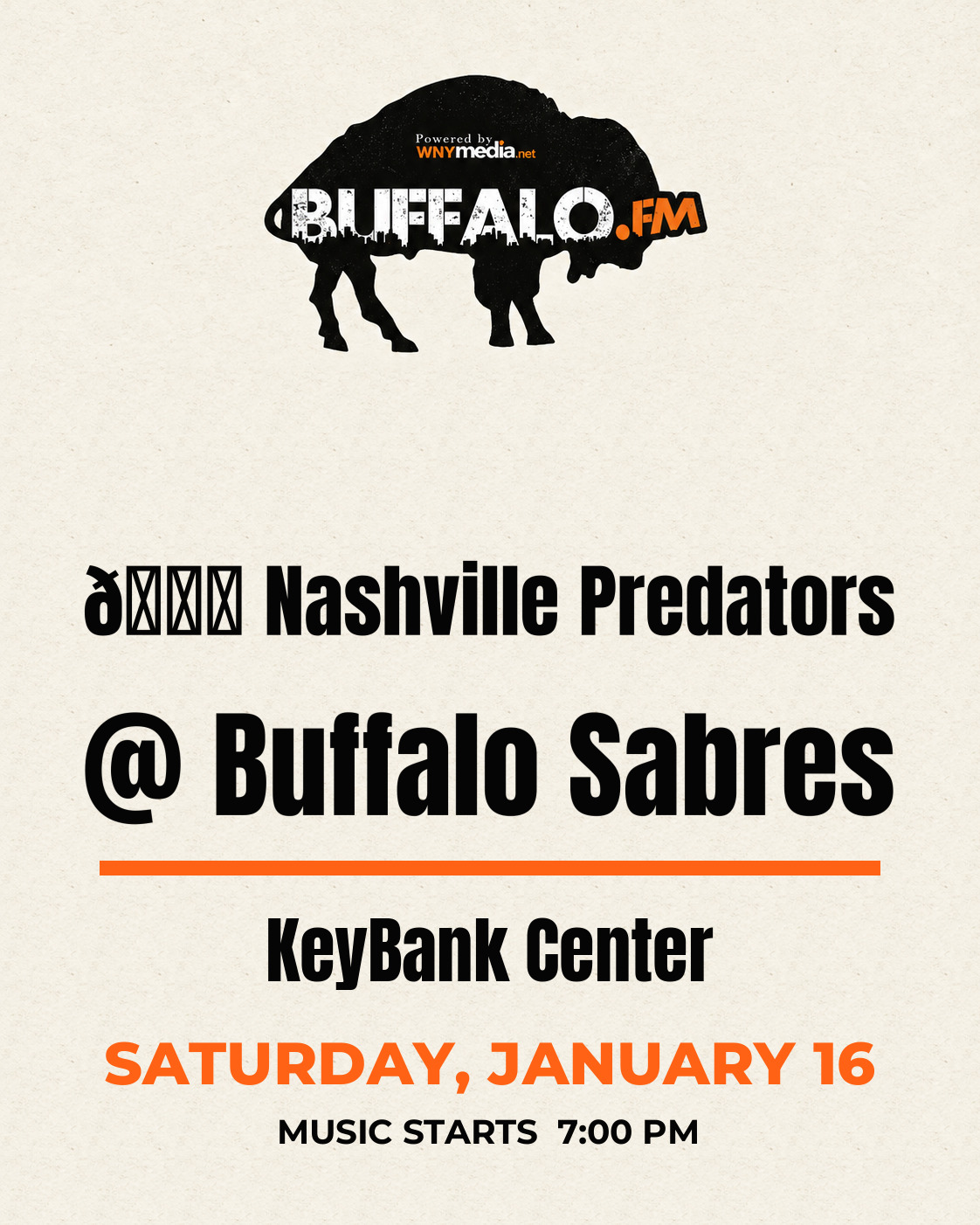 🏒 Nashville Predators @ Buffalo Sabres at KeyBank Center, Saturday, January 16, 7:00 PM