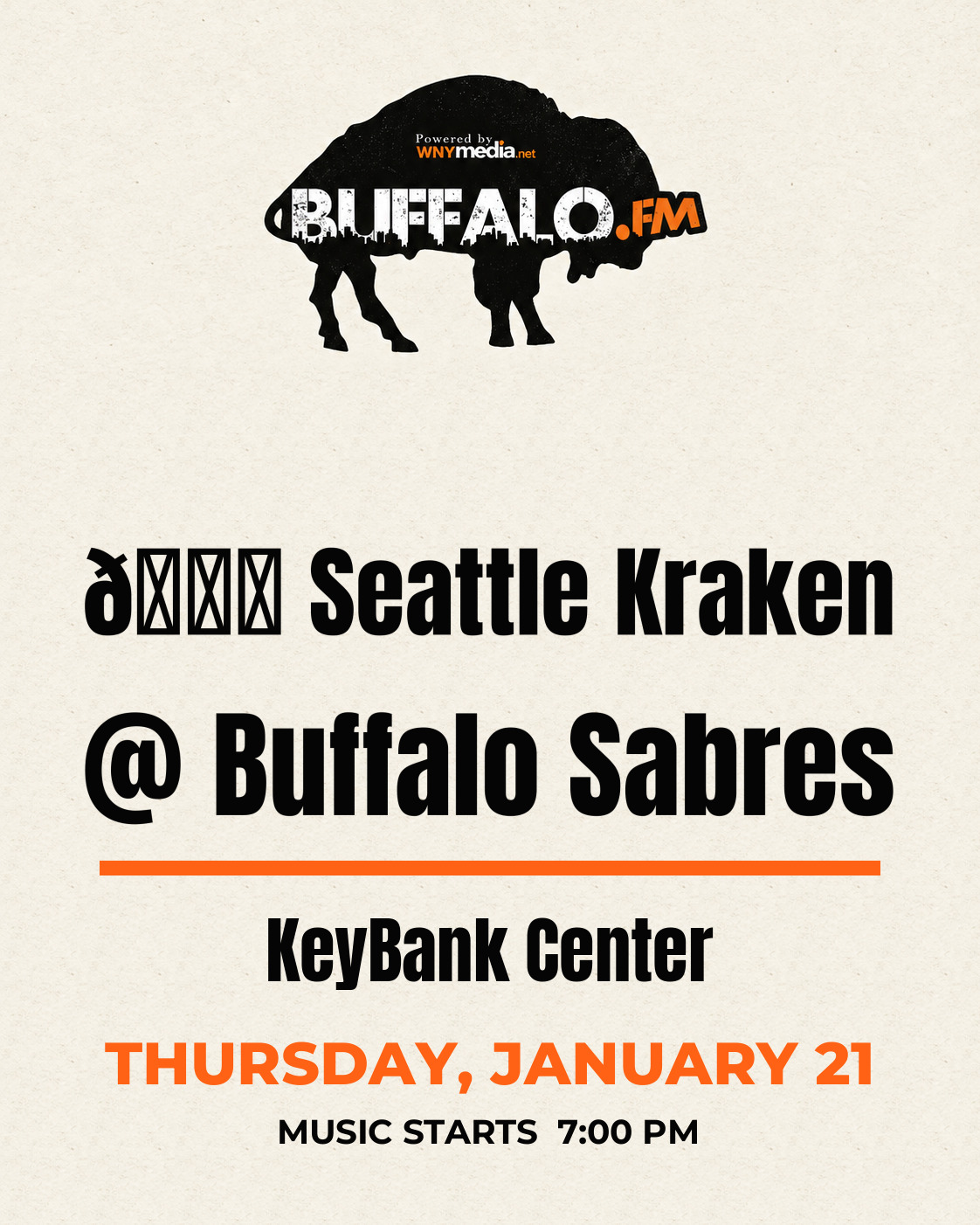 🏒 Seattle Kraken @ Buffalo Sabres at KeyBank Center, Thursday, January 21, 7:00 PM