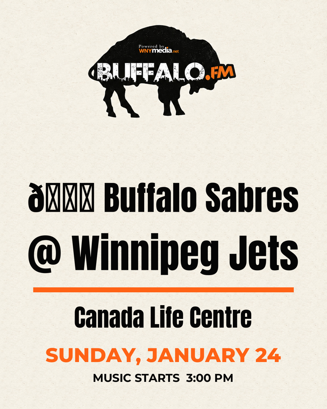 🏒 Buffalo Sabres @ Winnipeg Jets at Canada Life Centre, Sunday, January 24, 3:00 PM