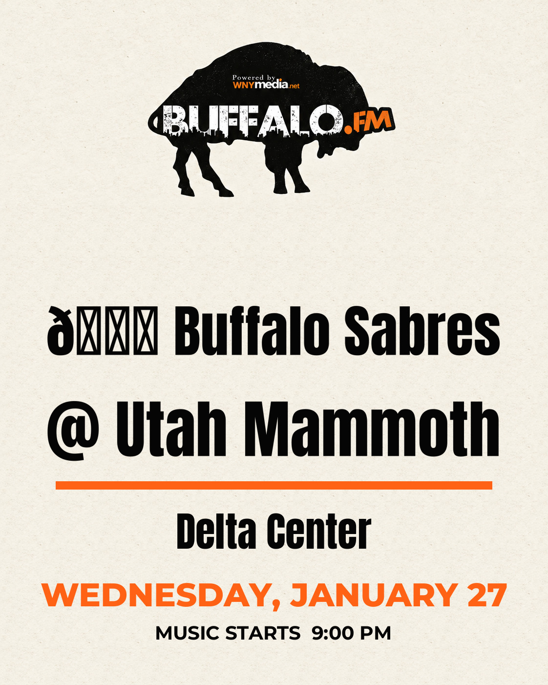 🏒 Buffalo Sabres @ Utah Mammoth at Delta Center, Wednesday, January 27, 9:00 PM