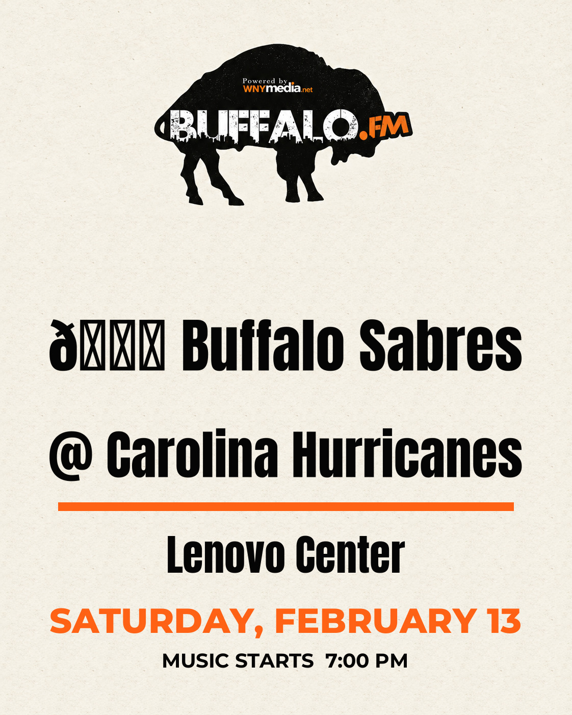 🏒 Buffalo Sabres @ Carolina Hurricanes at Lenovo Center, Saturday, February 13, 7:00 PM