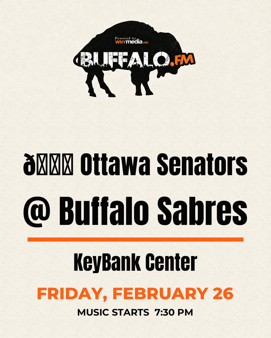🏒 Ottawa Senators @ Buffalo Sabres at KeyBank Center, Friday, February 26, 7:30 PM