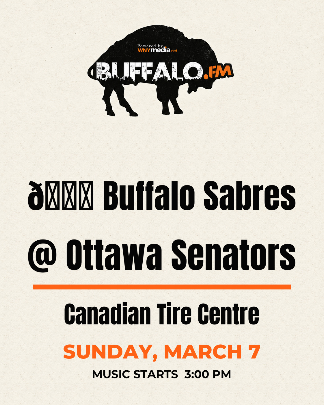 🏒 Buffalo Sabres @ Ottawa Senators at Canadian Tire Centre, Sunday, March 7, 3:00 PM