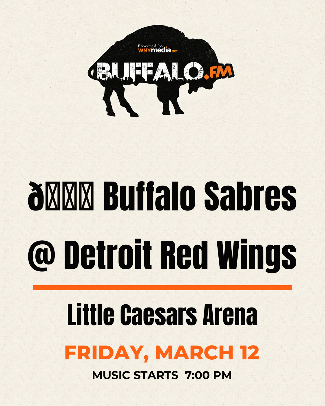 🏒 Buffalo Sabres @ Detroit Red Wings at Little Caesars Arena, Friday, March 12, 7:00 PM