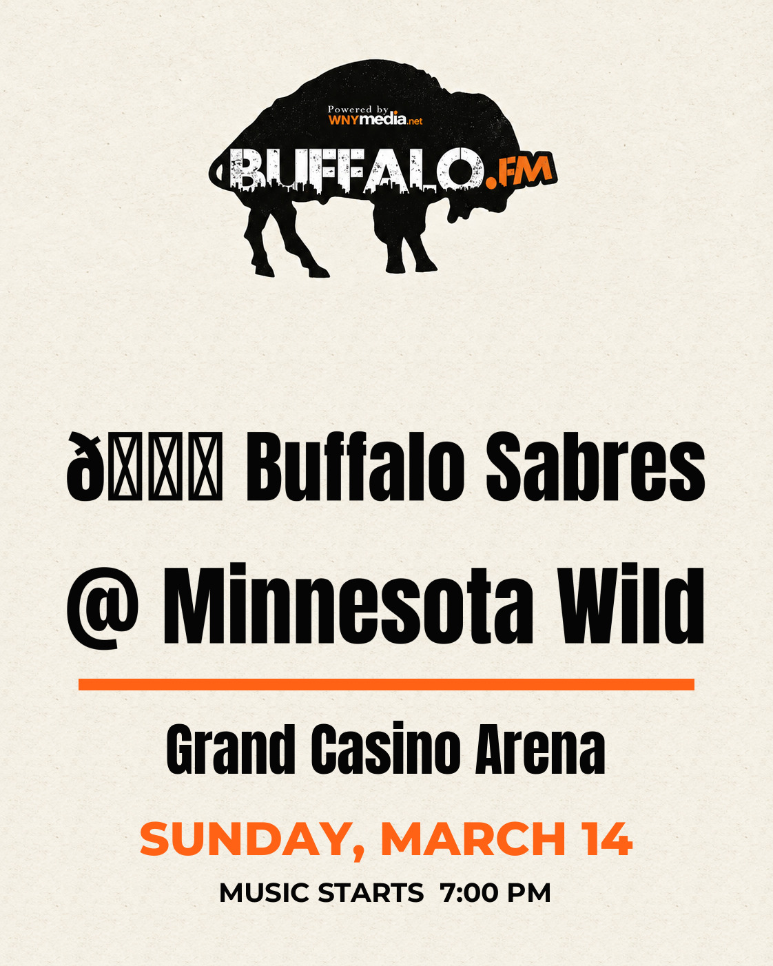 🏒 Buffalo Sabres @ Minnesota Wild at Grand Casino Arena, Sunday, March 14, 7:00 PM