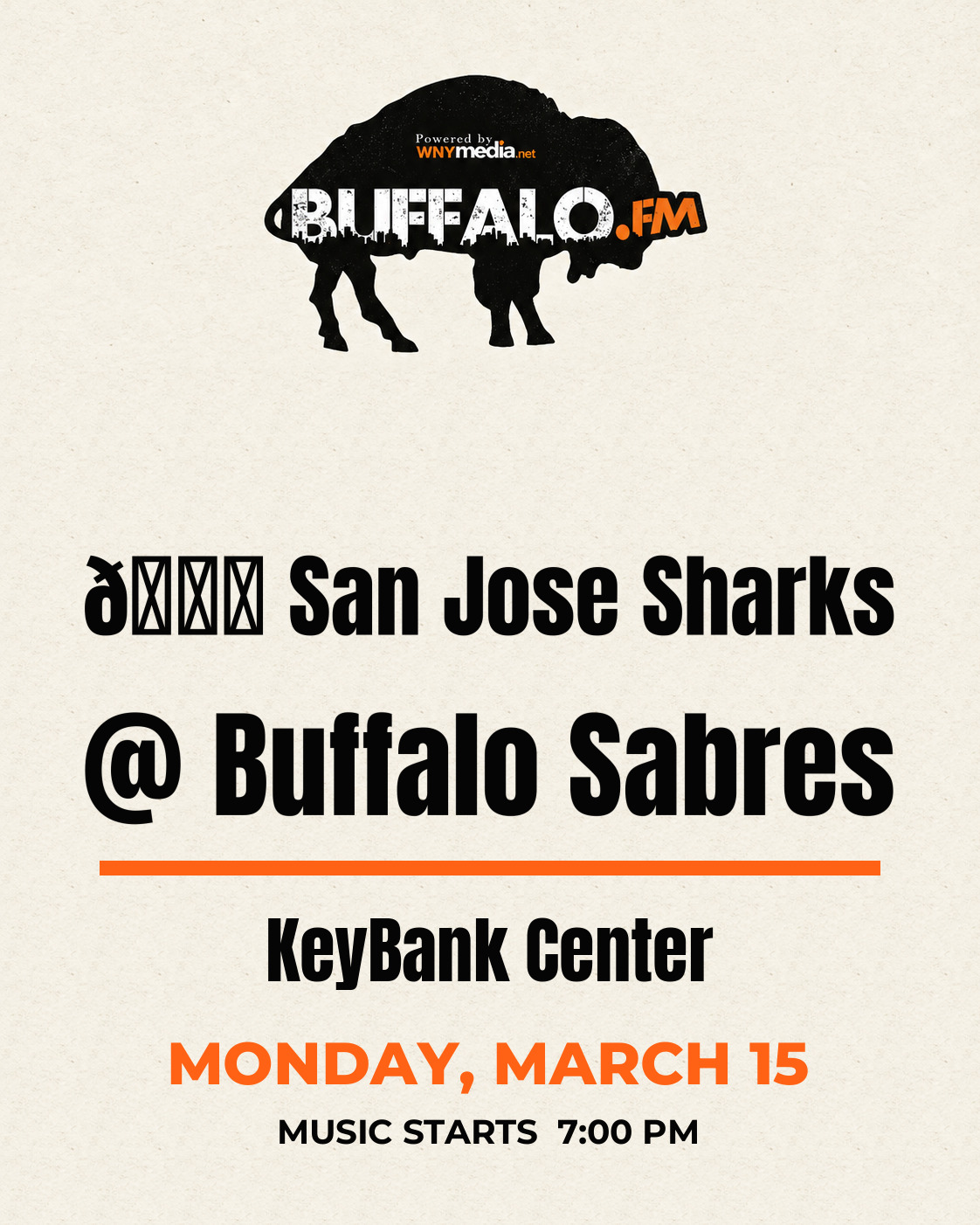 🏒 San Jose Sharks @ Buffalo Sabres at KeyBank Center, Monday, March 15, 7:00 PM