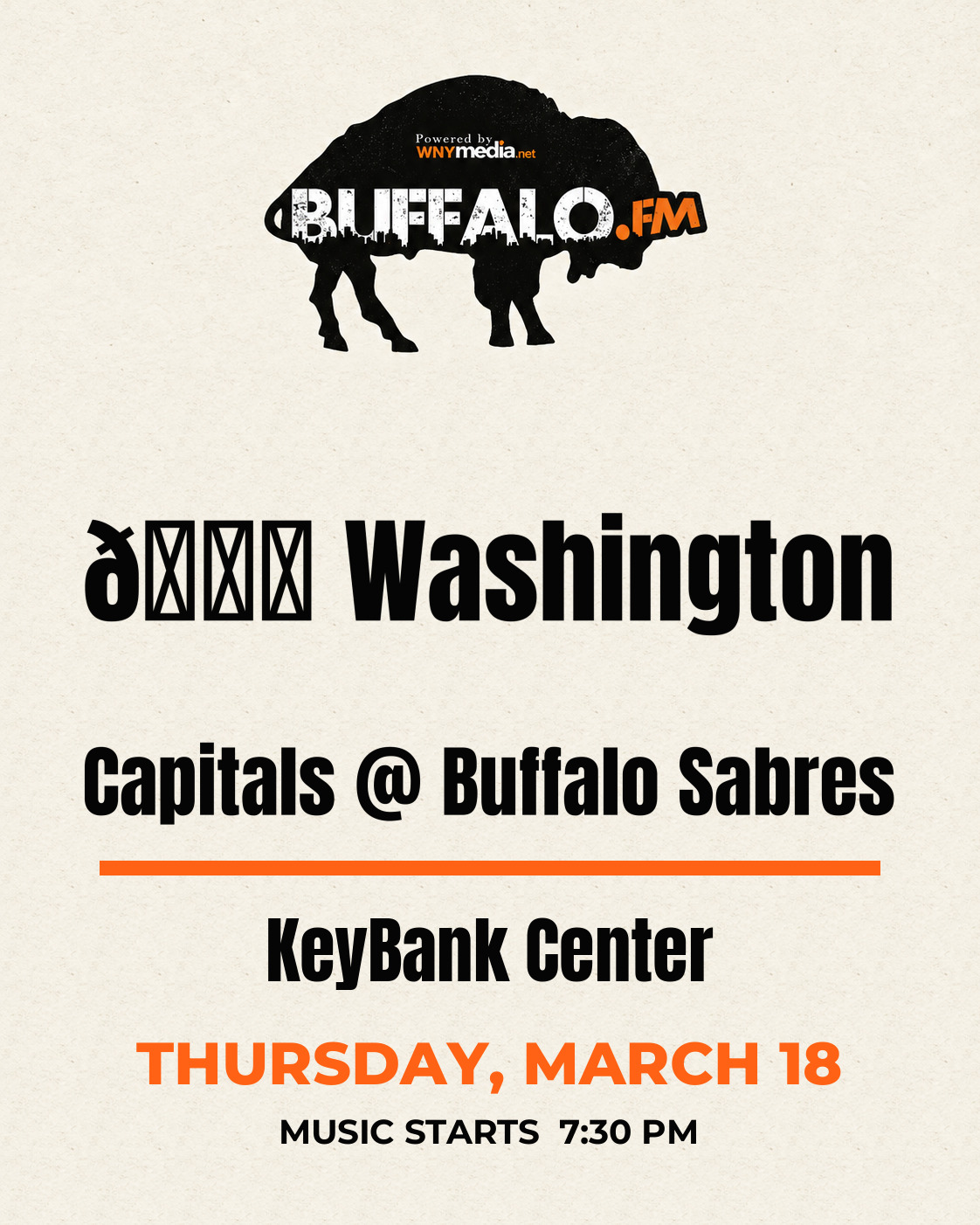 🏒 Washington Capitals @ Buffalo Sabres at KeyBank Center, Thursday, March 18, 7:30 PM
