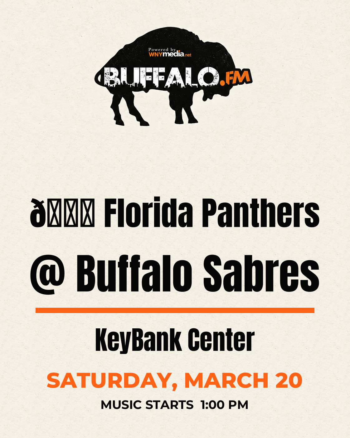 🏒 Florida Panthers @ Buffalo Sabres at KeyBank Center, Saturday, March 20, 1:00 PM