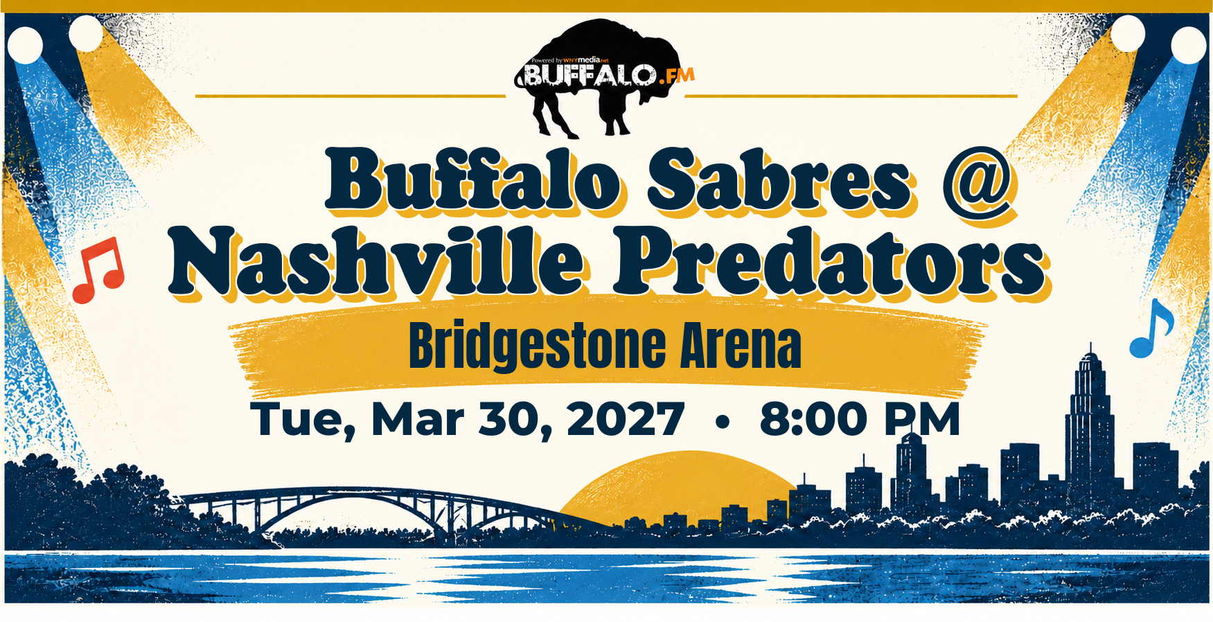 π Buffalo Sabres @ Nashville Predators at Bridgestone Arena, Tue, Mar 30, 2027, 8:00 PM