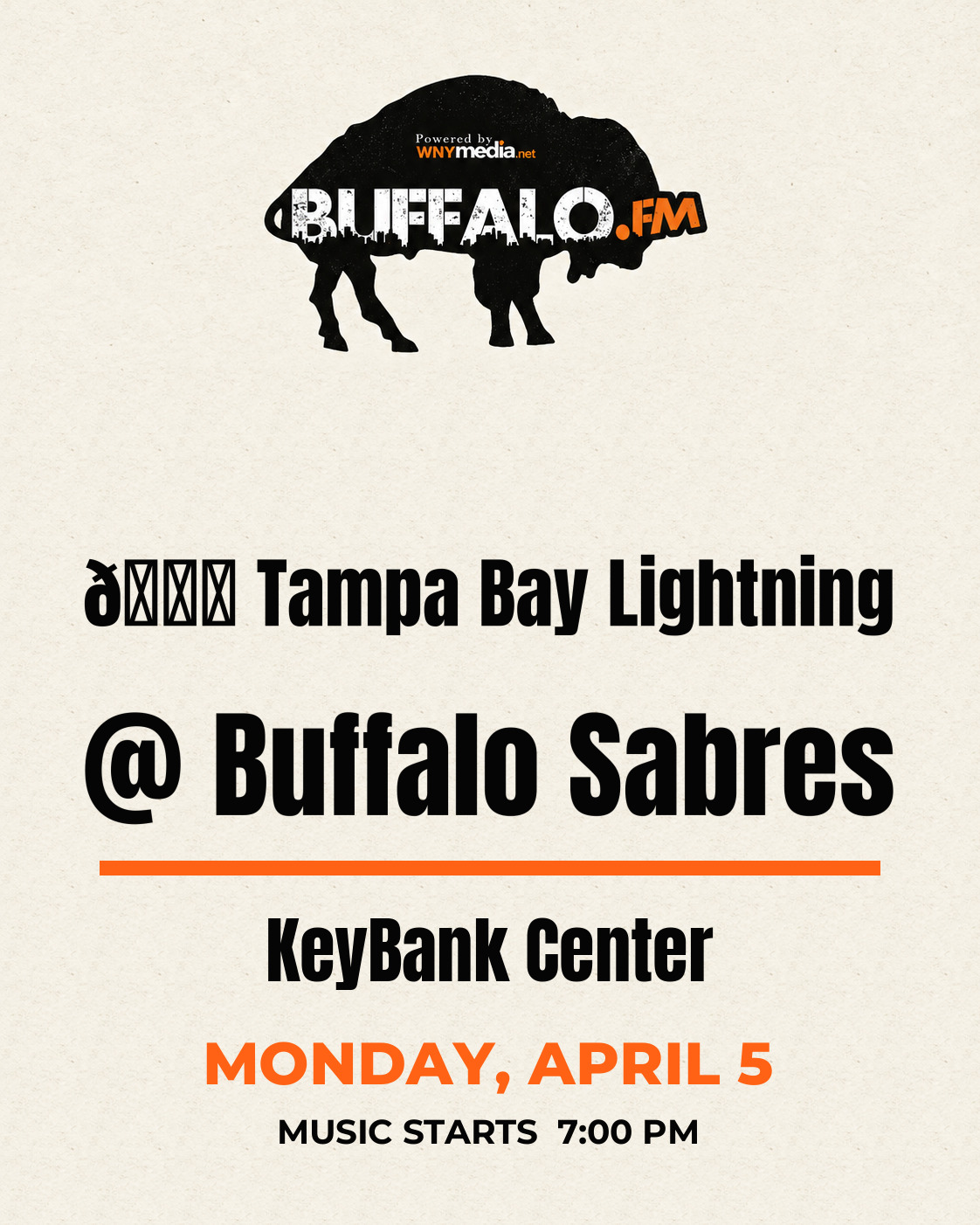 🏒 Tampa Bay Lightning @ Buffalo Sabres at KeyBank Center, Monday, April 5, 7:00 PM
