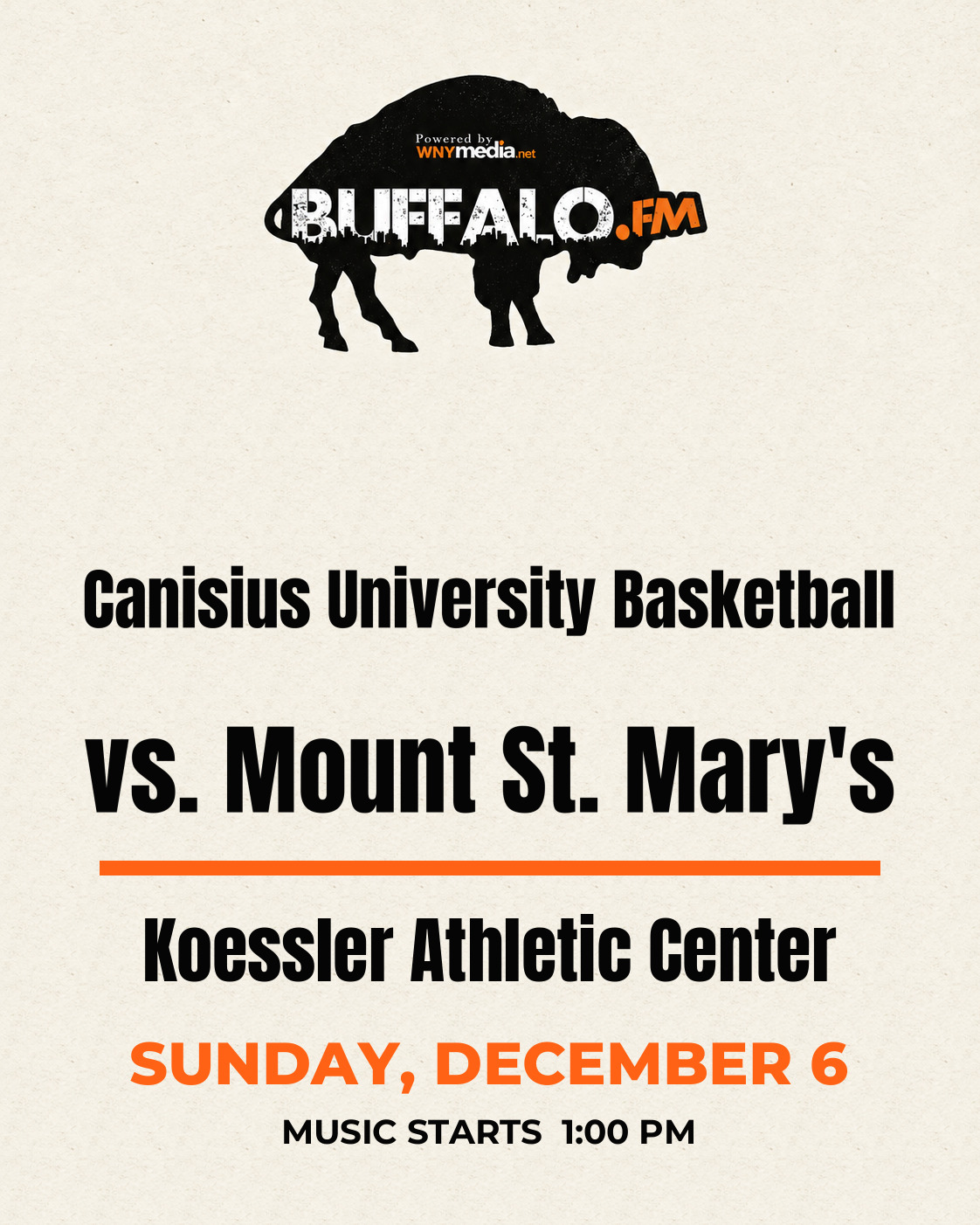 Canisius University Basketball vs. Mount St. Mary's at Koessler Athletic Center, Sunday, December 6, 1:00 PM