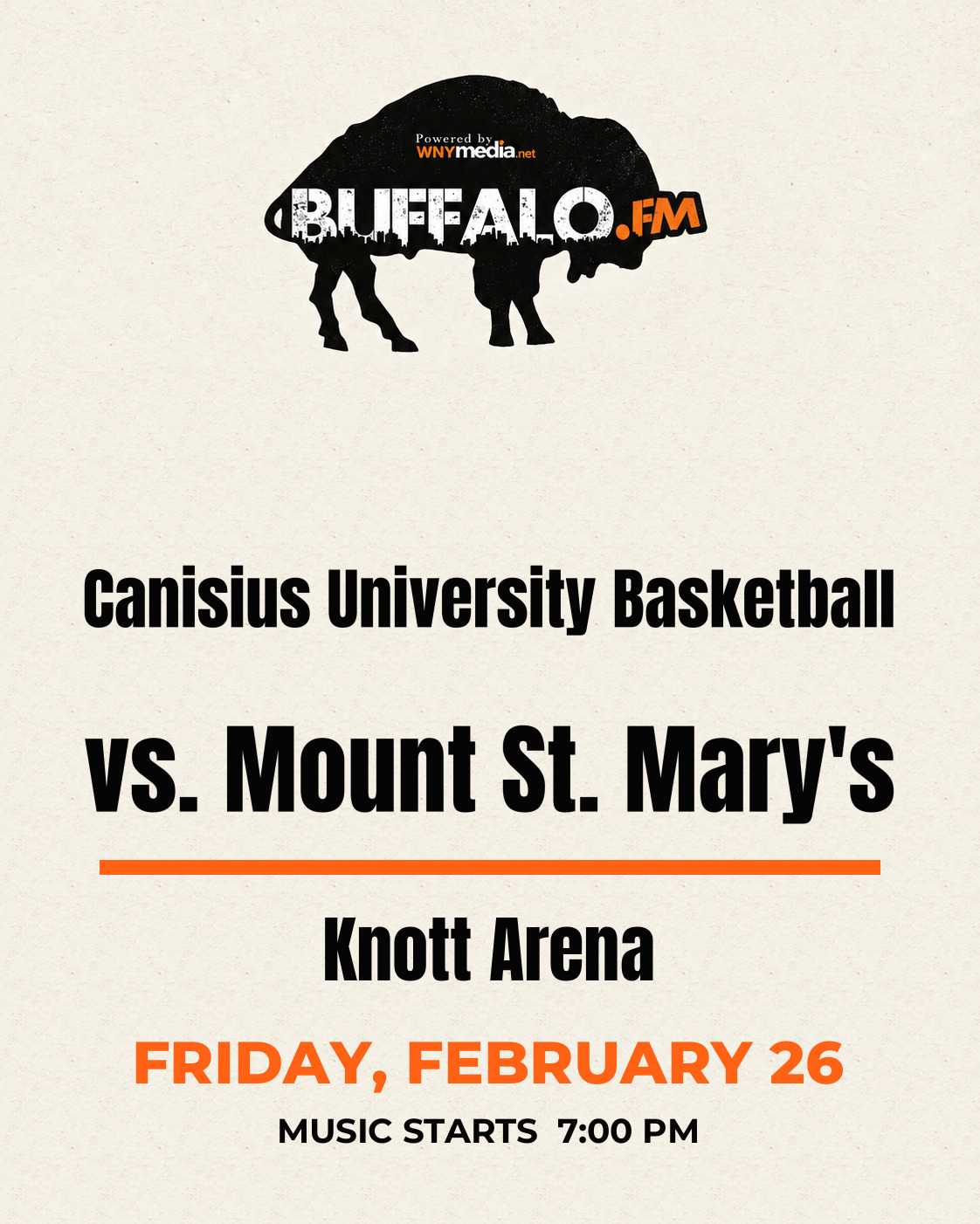 Canisius University Basketball vs. Mount St. Mary's at Knott Arena, Friday, February 26, 7:00 PM