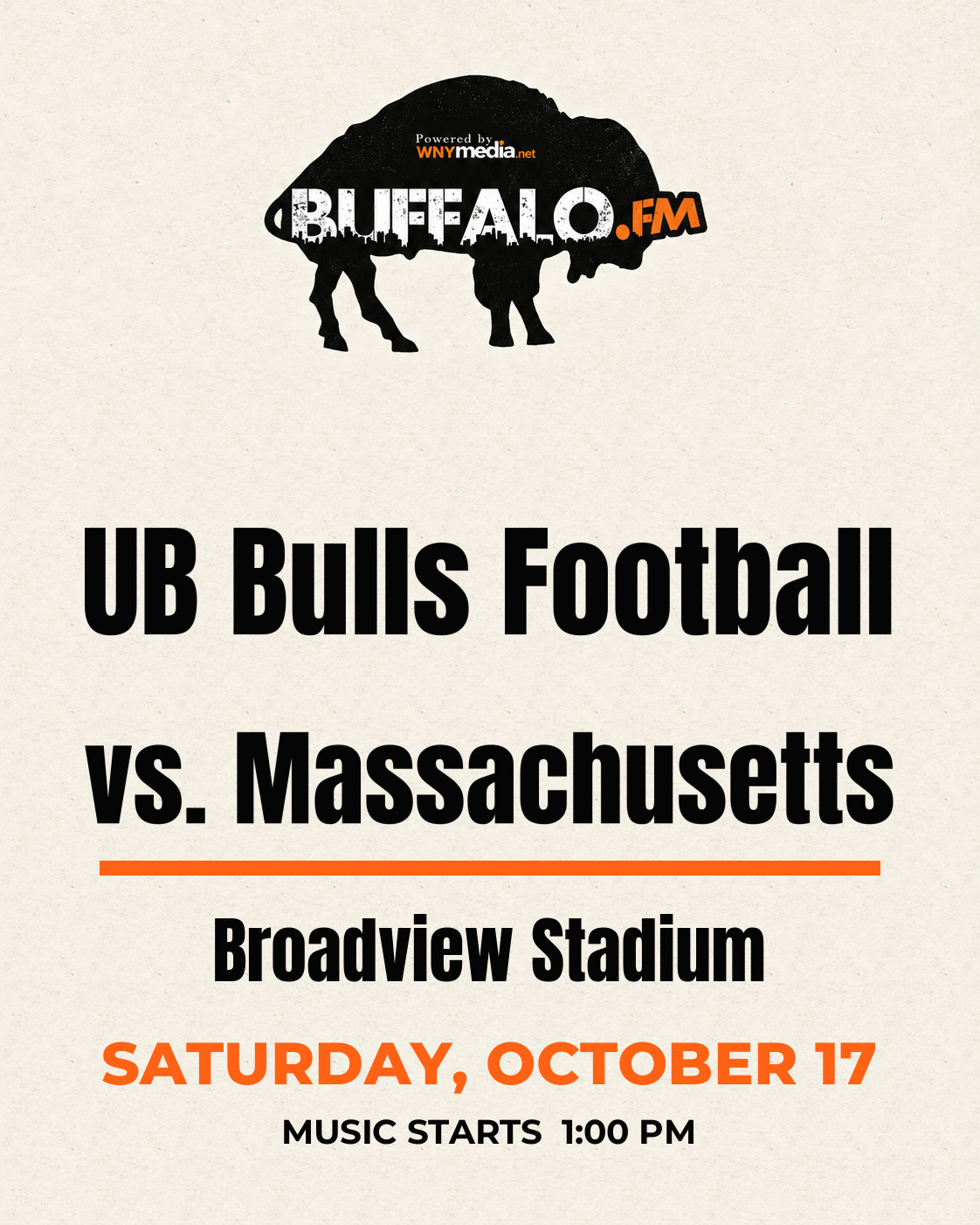 UB Bulls Football vs. Massachusetts at Broadview Stadium, Saturday, October 17, 1:00 PM