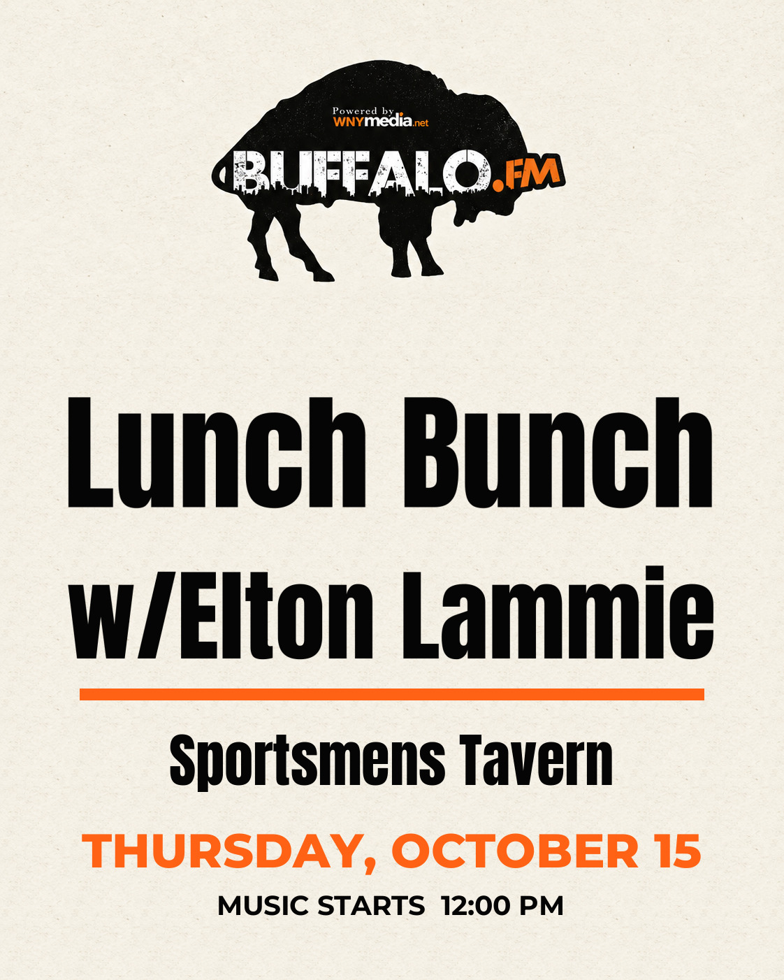 Lunch Bunch w/Elton Lammie at Sportsmens Tavern, Thursday, October 15, 12:00 PM