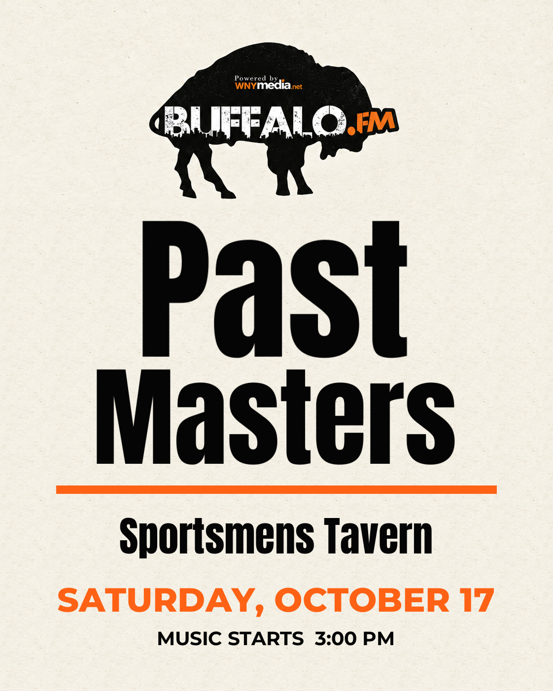 Past Masters at Sportsmens Tavern, Saturday, October 17, 3:00 PM